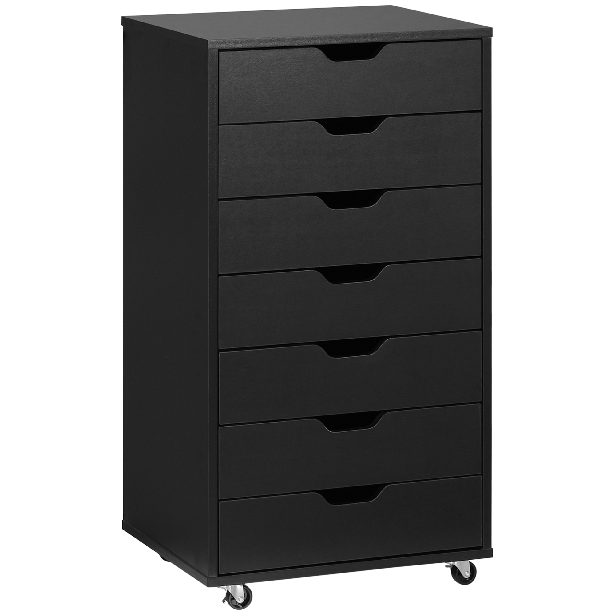 Vinsetto Bürocontainer auf Rollen, Büromöbel Aufbewahrung auf Rollen mit 7 Schubladen - Organizer für Dokumente, A4-Format oder Briefe, Maße 47,5l x 39,5p x 90h cm, Schwarz Aosom