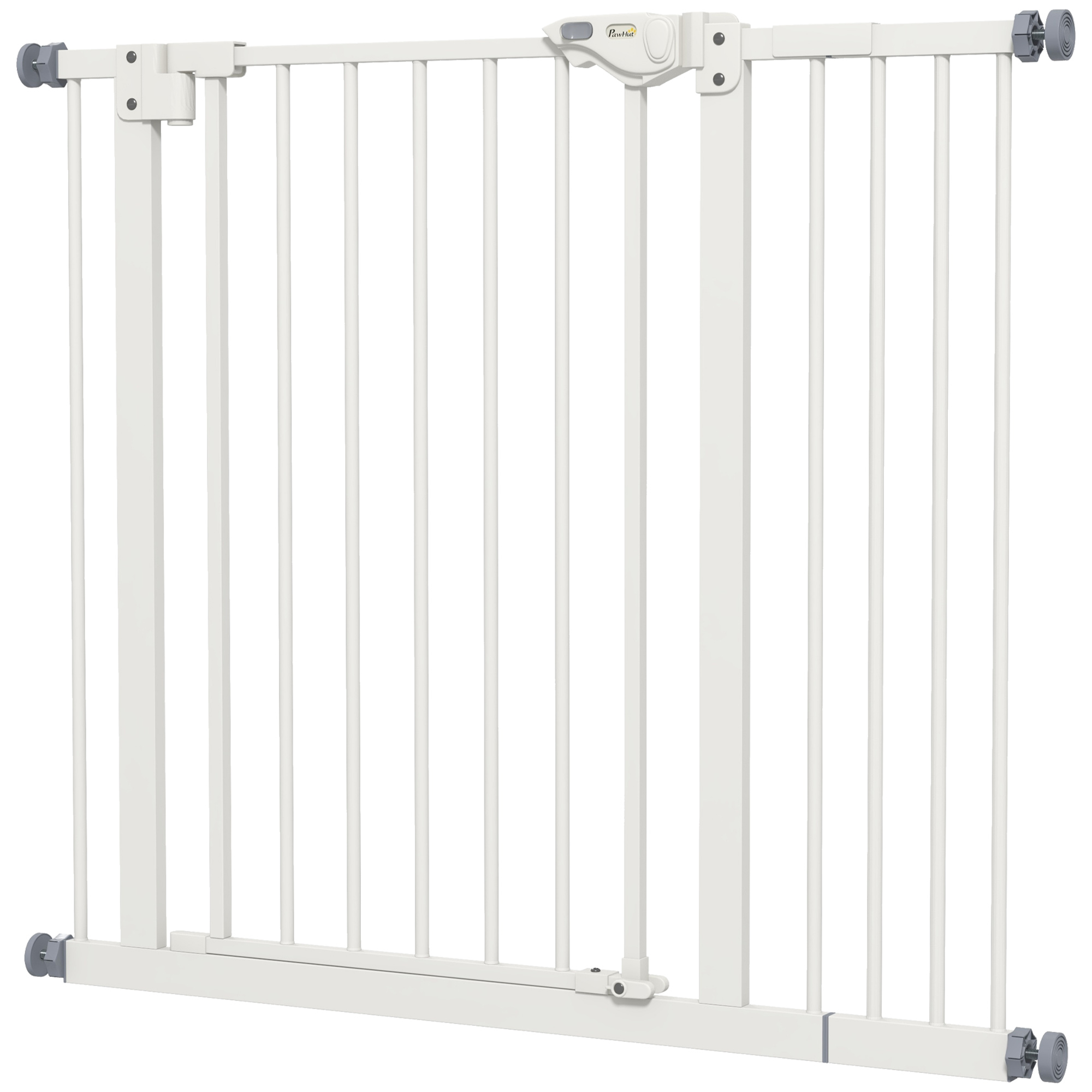 PawHut Türschutzgitter Hunde, Absperrgitter, 74-80/87-94 cm, Treppenschutzgitter für Haustier, Hundegitter inkl. verschiedene Verlängerungen, Schutzgitter ohne Bohren, Metall, Kunststoff, Weiß Aosom