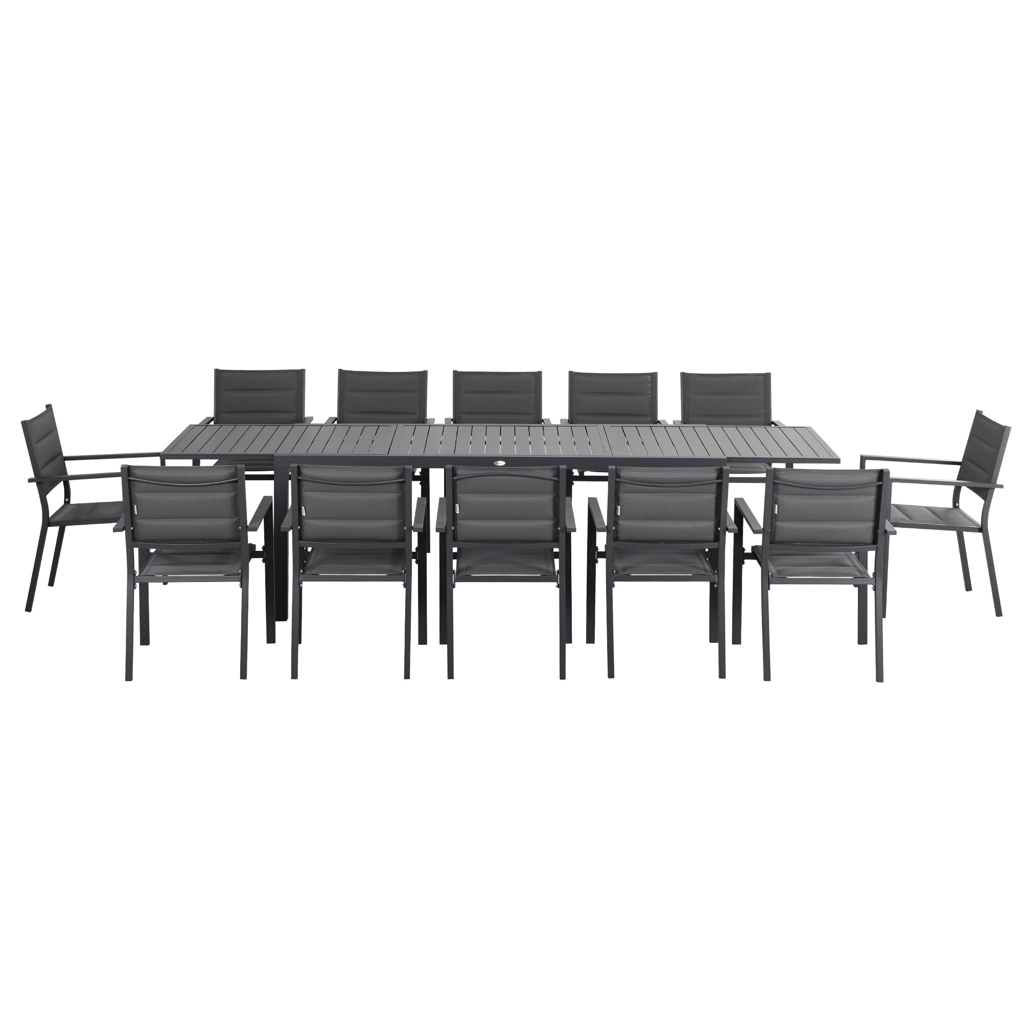 Outsunny Gartenmöbel-Set aus Aluminium und Textilene, ausziehbarer Tisch für 12 Personen - 12 stapelbare Stühle - Maße Tisch 200/300L x 90B x 75H cm, Dunkelgrau Aosom