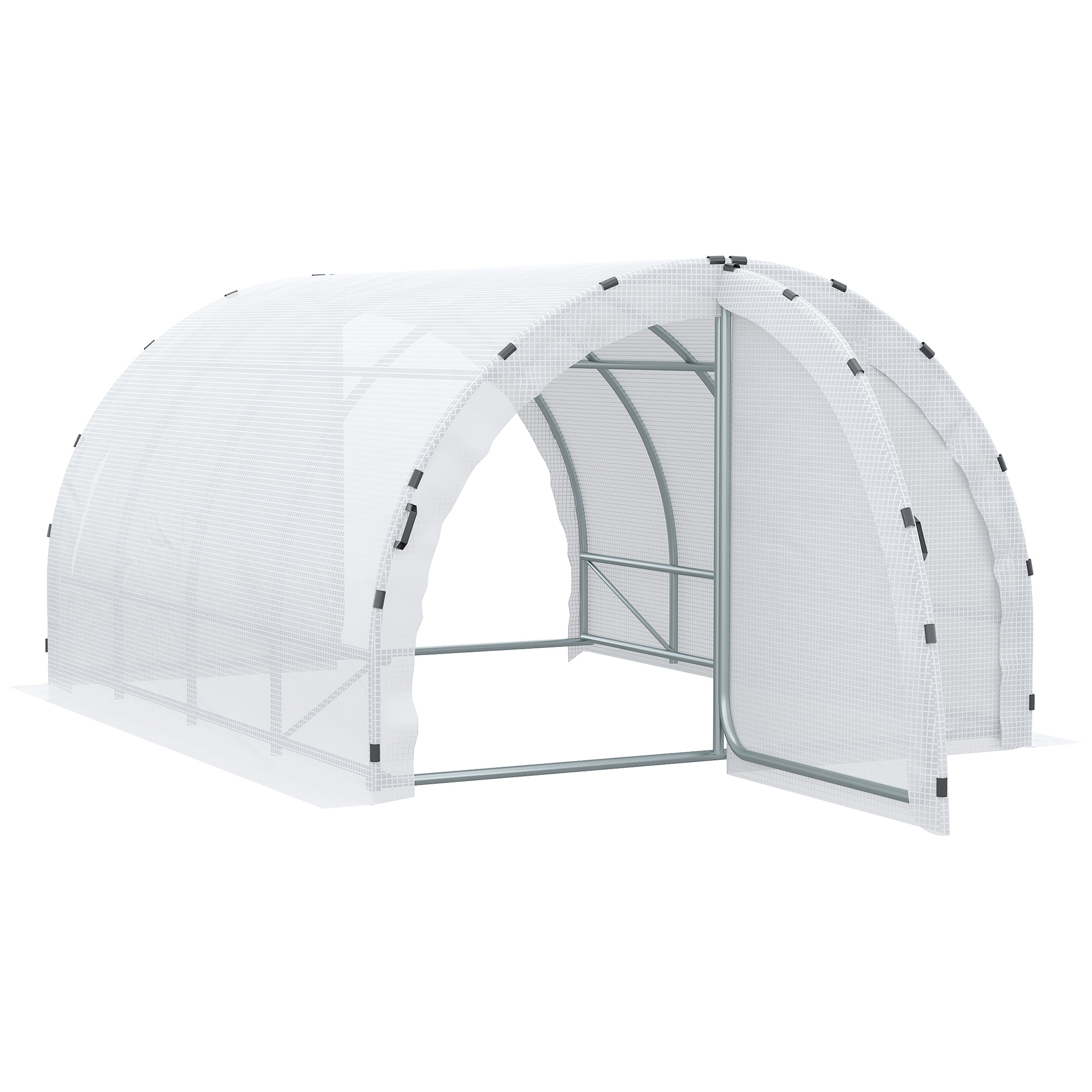 Outsunny Gewächshaus Tunnel Garten 12 m² Bodenfläche 4L x 3B x 2H m Verstärktes Stahlrohr-Gestell 25 mm Doppeltür mit Griffen Weiß   Aosom