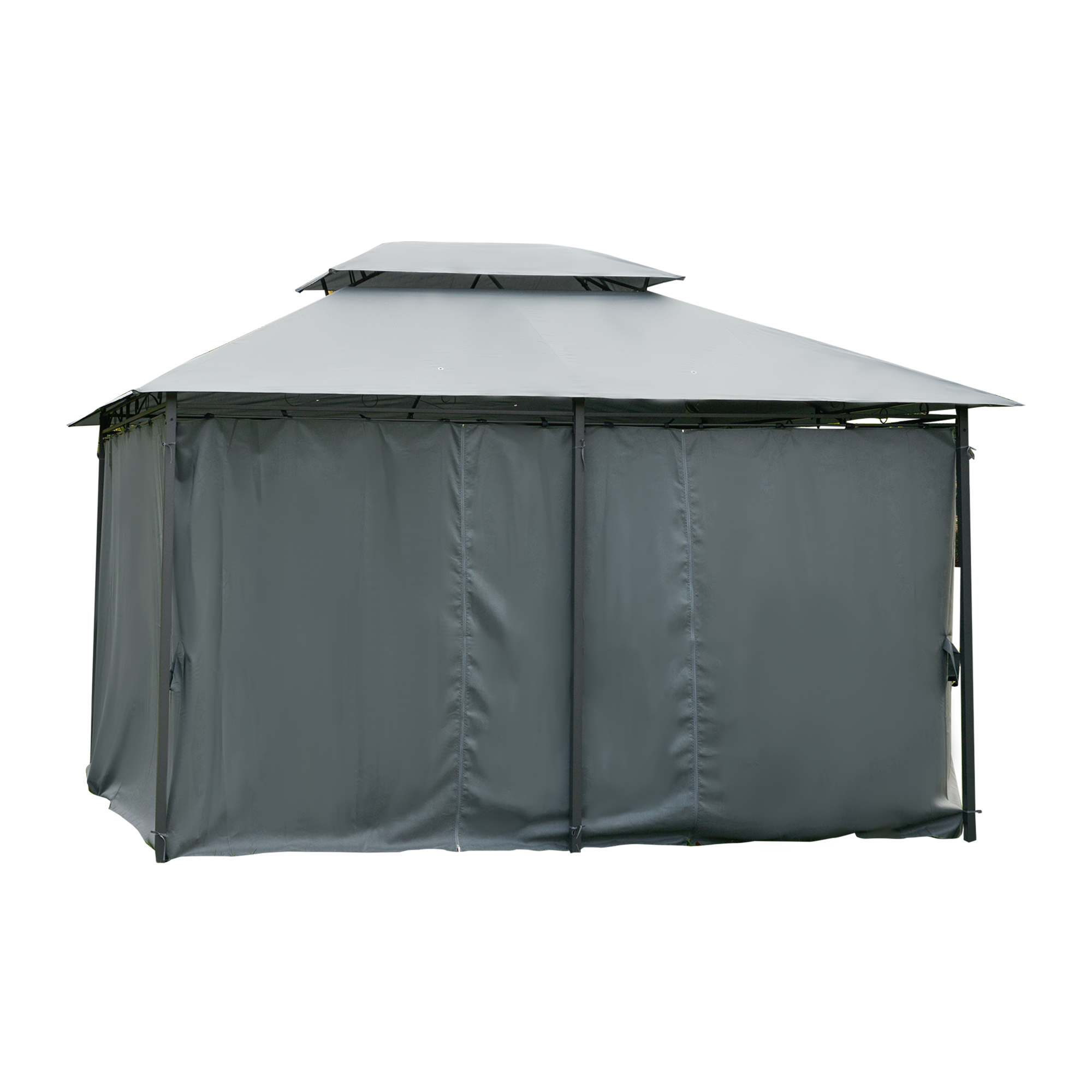 Outsunny Gartenpavillon Pavillon im Kolonialstil mit Doppeldach und abnehmbaren Seitenvorhängen 3L x 4B x 2,8H m Grau Aosom