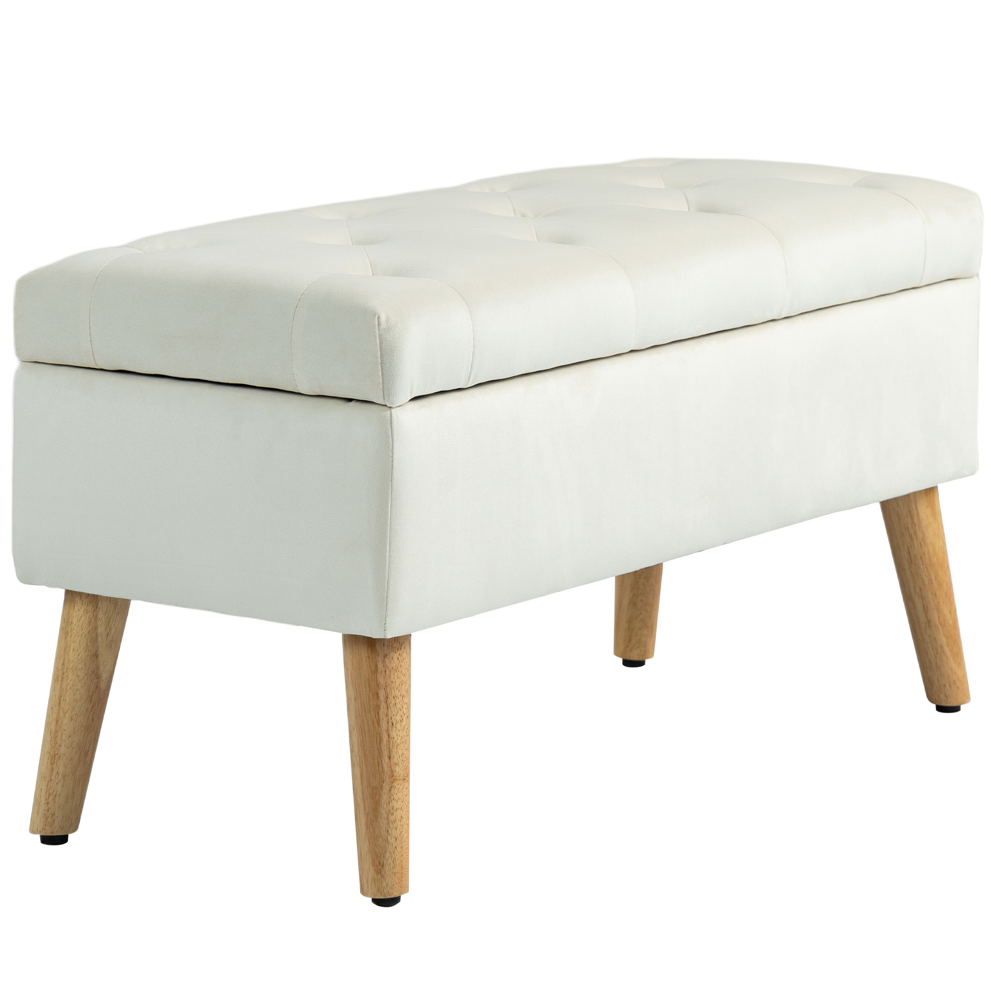 HOMCOM Aufbewahrungsbank, Truhe, mit Deckel, samtartiger Stoff, Gummibaumholzbeine, Belastbarkeit bis zu 120 kg, für Wohnzimmer, Schlafzimmer, Flur, 80 x 35 x 40 cm, Creme   Aosom