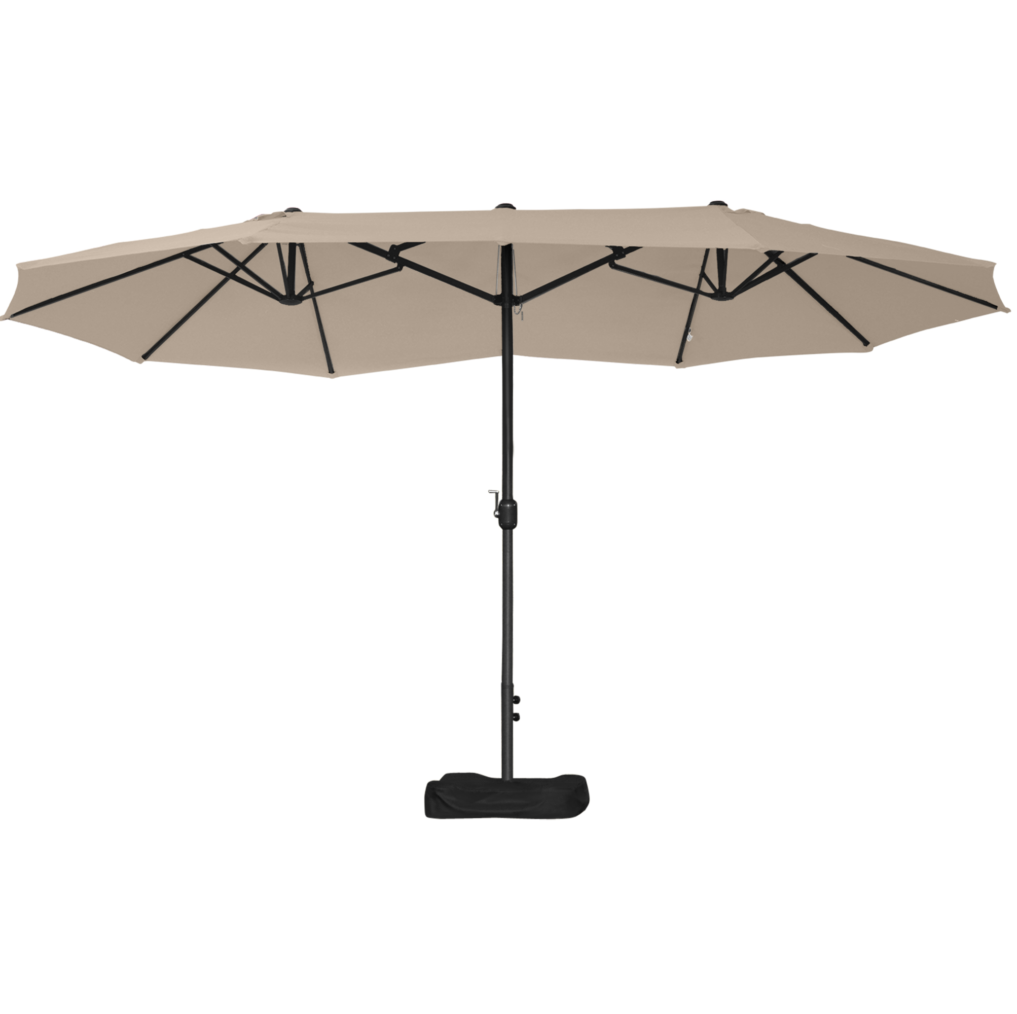 Outsunny Gartenschirm doppelt rechteckig 4,6L x 2,7B x 2,4H m mit Kurbelöffnung und -schließung, Sandsäcken und Schirmfuß inklusive, Sonnenschirm für Balkon, Pool, Khaki Aosom