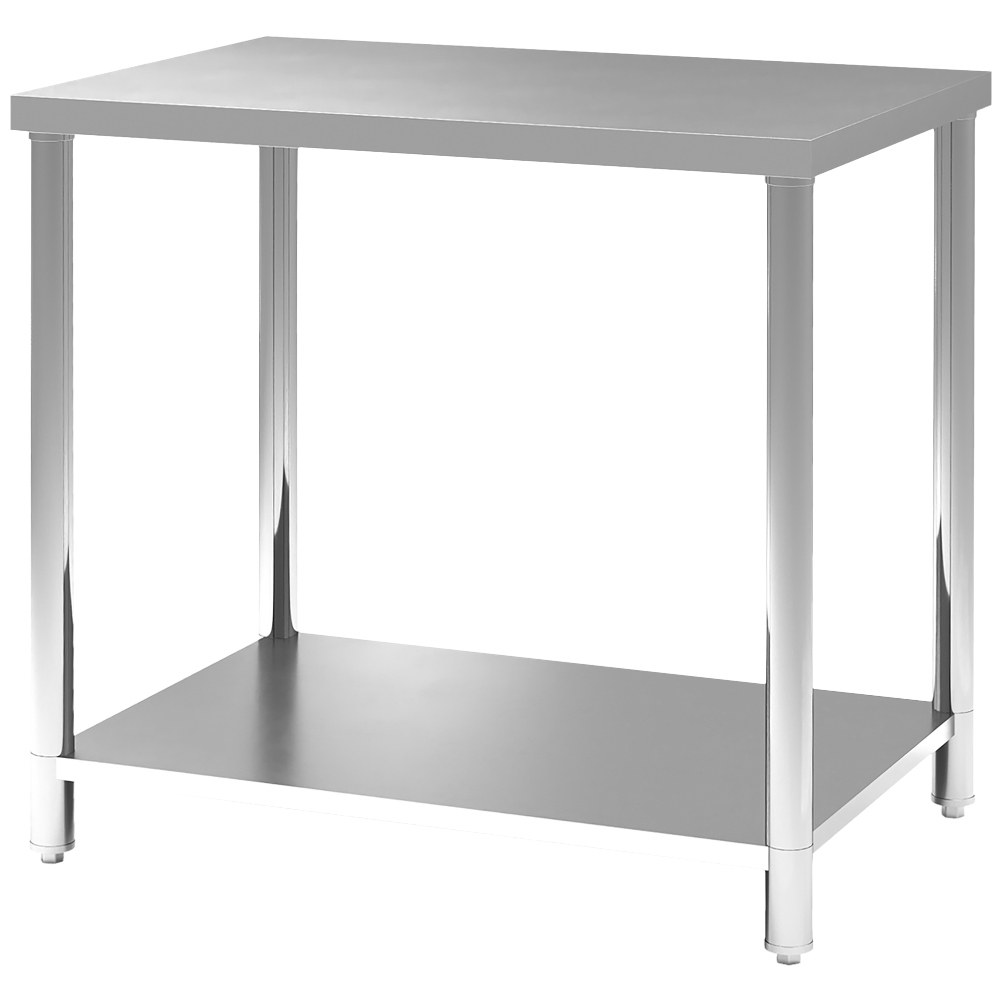 HOMCOM Arbeitstisch aus Edelstahl, Küchentisch, 2 Regale, Arbeitsplatte für Küche, Garage, Garten, 90 x 60 x 86 cm, silber   Aosom
