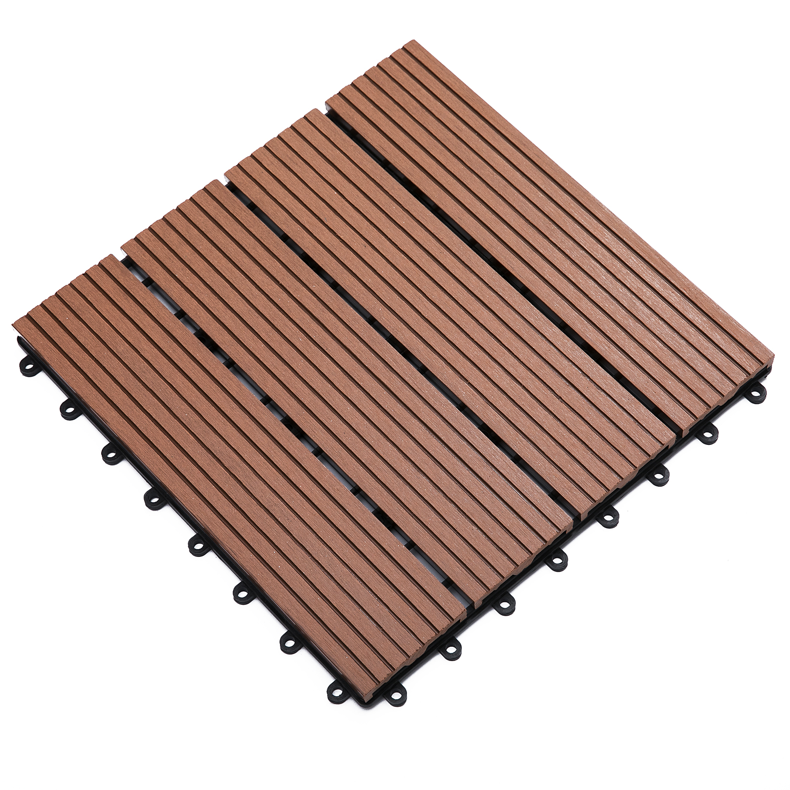 Outsunny Set mit 11 Garten- und Poolfliesen, 30 x 30 x 2,2 cm, rutschfeste und wetterfeste Steckfliesen für Garten, Balkon, Pool, aus HDPE, hellbraun Aosom