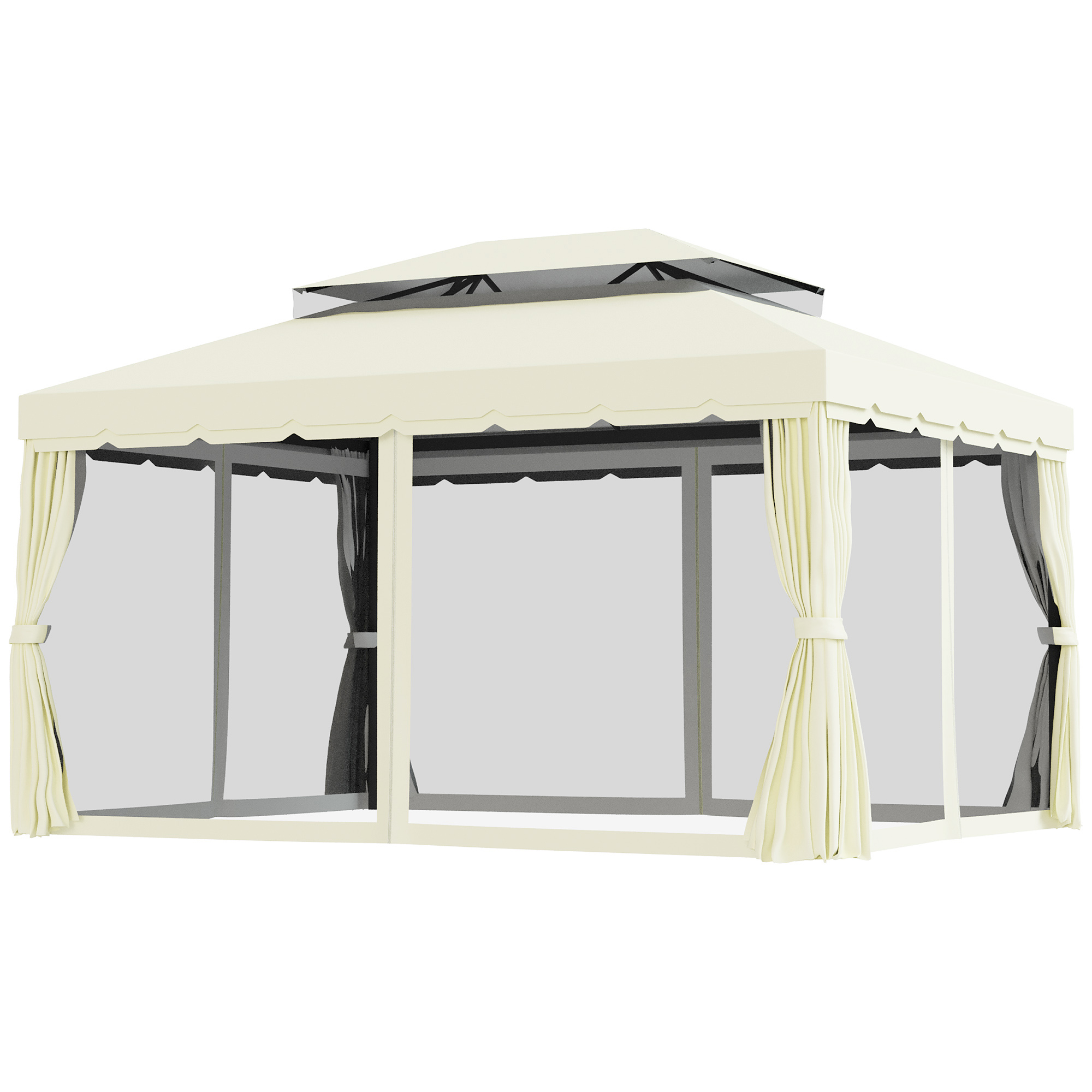 Outsunny Gartenpavillon Pavillon Barnum mit Doppel-Dach, Seitenwänden und abnehmbaren Moskitonetzen 4 x 3 m creme   Aosom