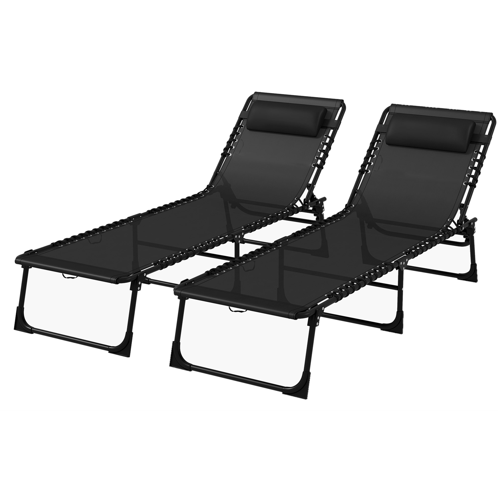 Outsunny Lot de 2 Sonnenliege Verstellbarer Stuhl Multi-Positions Statikstahl Elastische Schnüre Schwarz Schwarzes Textilen Aosom