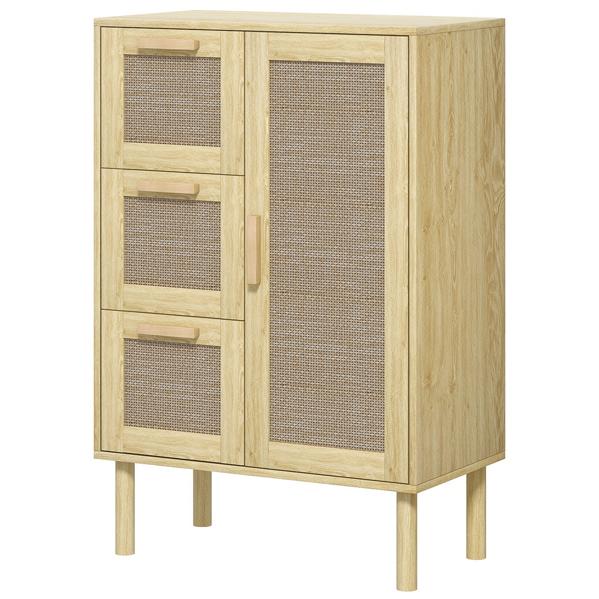 HOMCOM Badezimmerschrank Aufbewahrung, Bohème-Stil Möbel mit Schublade und Schrank, verstellbare Regale, Rattantür, Badezimmer-Schrank, Wohnzimmer, Küche - 55 x 30 x 82 cm, Eiche   Aosom