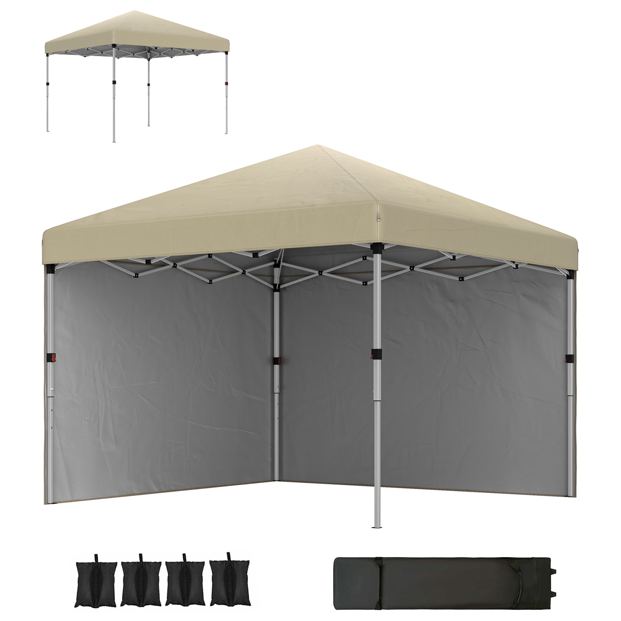 Outsunny Gartenpavillon Pop-Up faltbar höhenverstellbarer Pavillon UV 30+ 2 Seitenwände - inkl. Tragetasche - für Party, Outdoor-Veranstaltung - 297 x 297 x 288 cm beige   Aosom