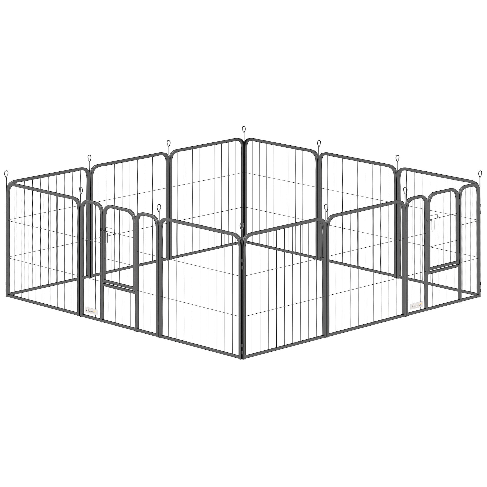 PawHut Hundepark, 12-Panel modularer und klappbarer Hundezwinger, tragbarer Stahlzwinger 60H cm mit 2 Türen, Zaun für kleine Hunde, Innen- und Außenbereich, schwarz   Aosom