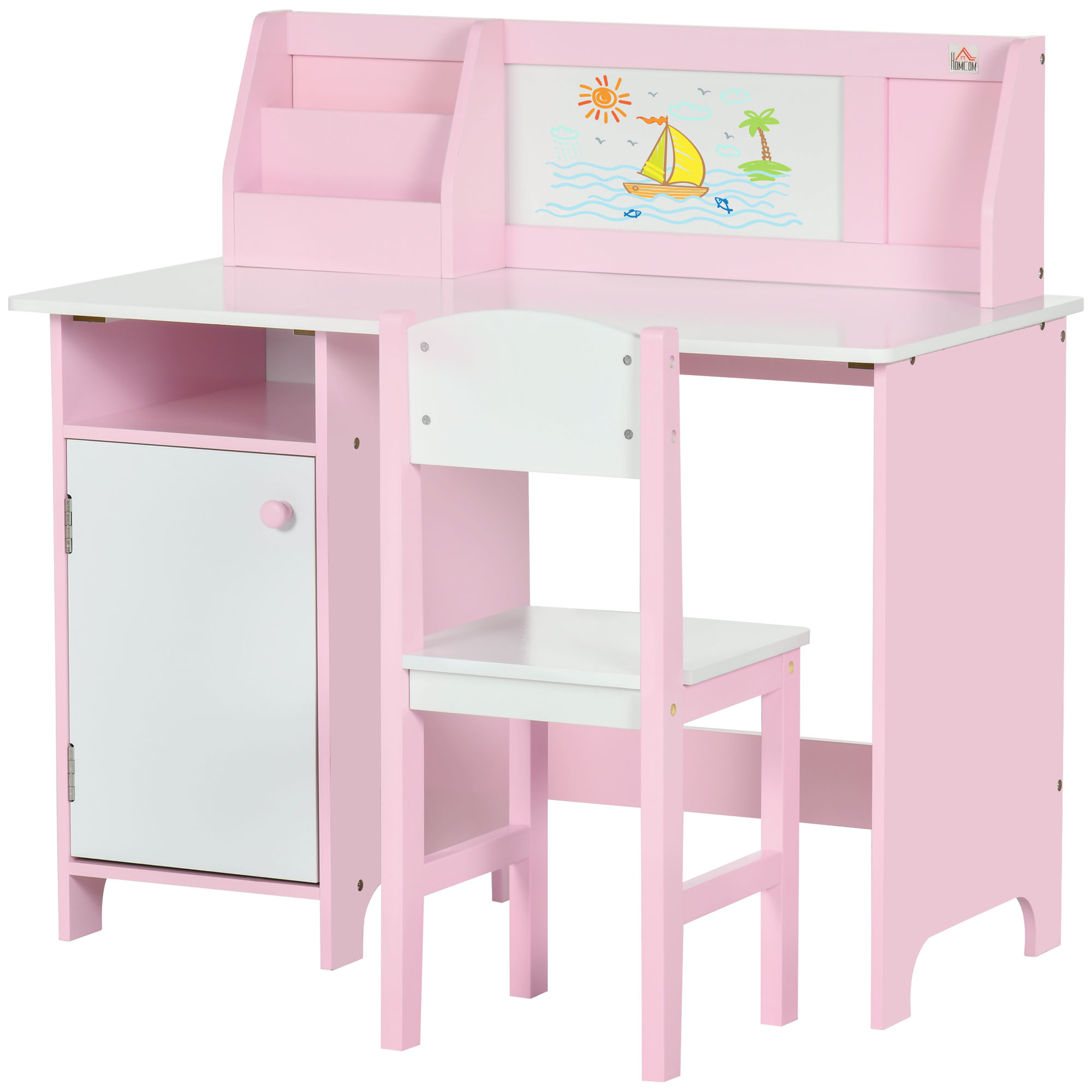 HOMCOM Kinder-Schreibtisch-Set mit Whiteboard - Schreibtisch für Kinder +5 Jahre 90L x 45B x 85H cm Rosa   Aosom