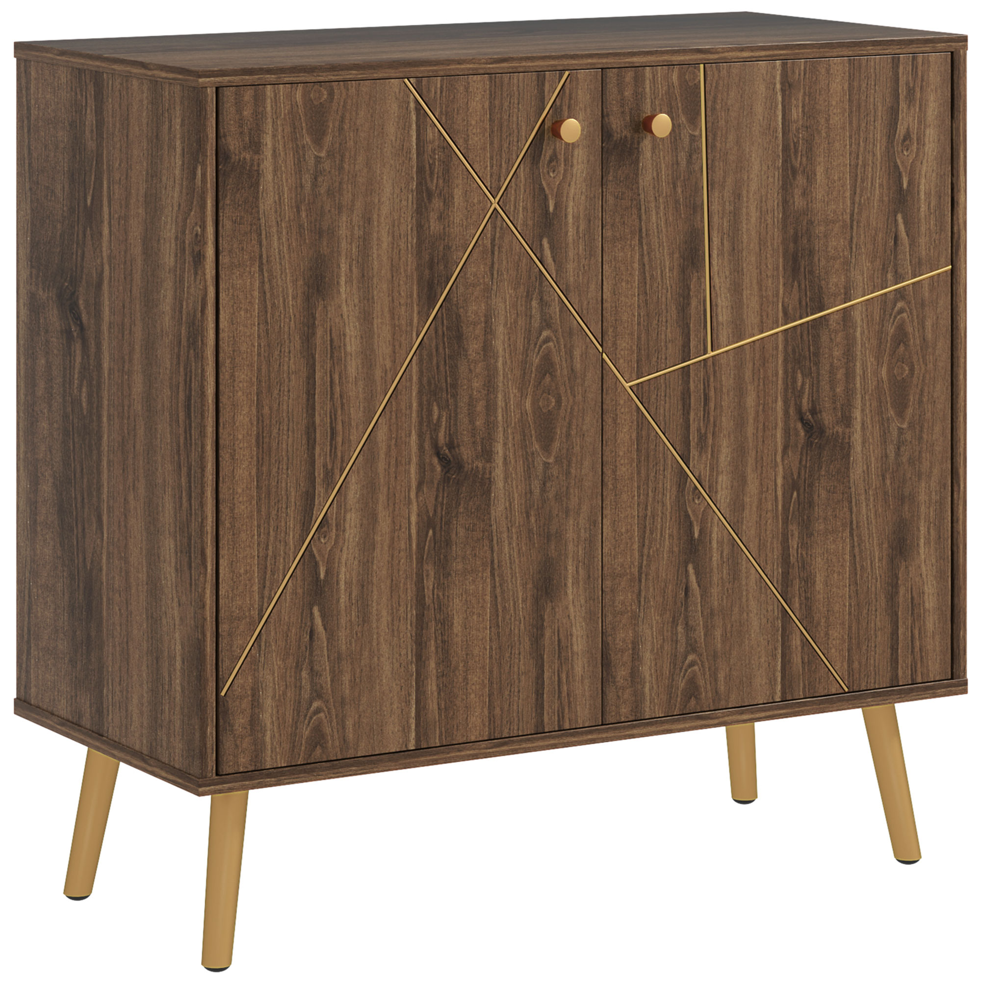 HOMCOM Buffet Wohnzimmer Aufbewahrungsschrank mit goldenen Stahllinien Dekor, verstellbare Regale, Stahlbeine, für Wohnzimmer, Esszimmer, Maße: 80 x 37 x 77 cm, Braun und Schwarz   Aosom
