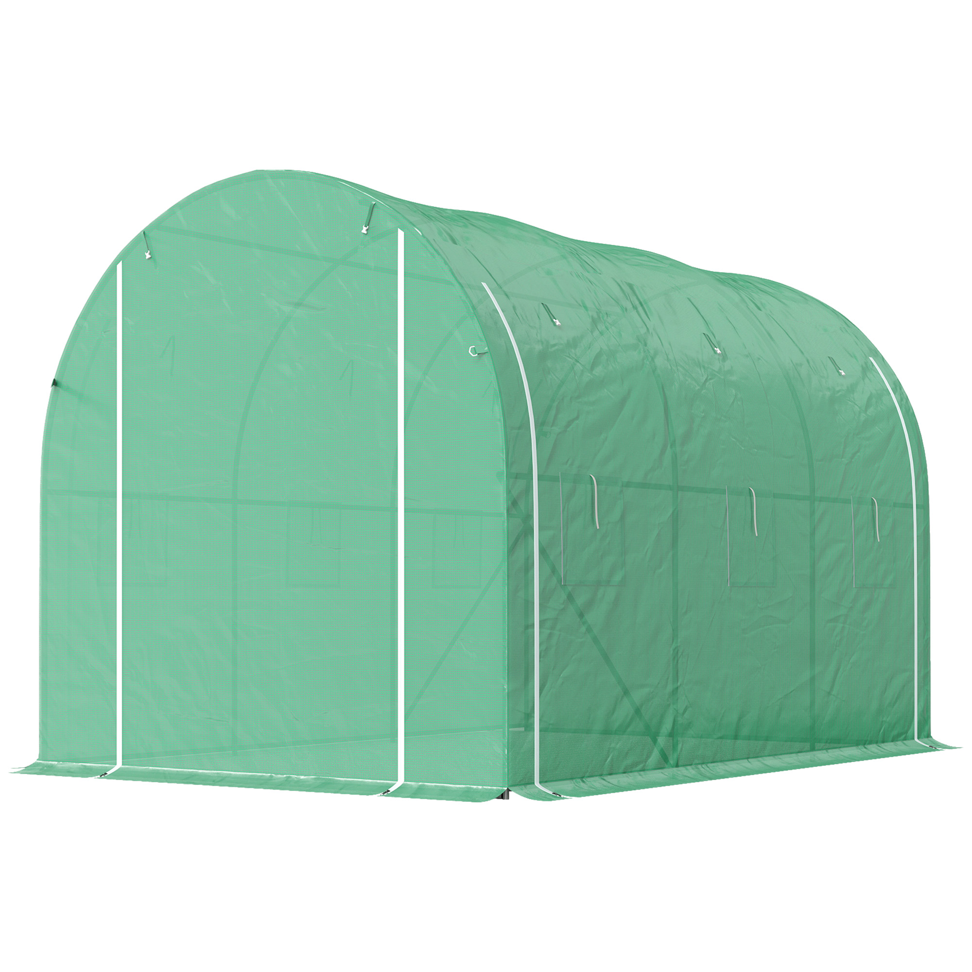 Outsunny Garten-Gewächshaus 6 m² 3 x 2 m mit 1 Tür + 2 aufrollbaren Seitenwänden mit Reißverschluss, 6 Fenstern, verzinktem Stahl PE Hochdichte 140 g/m² Anti-UV grün   Aosom