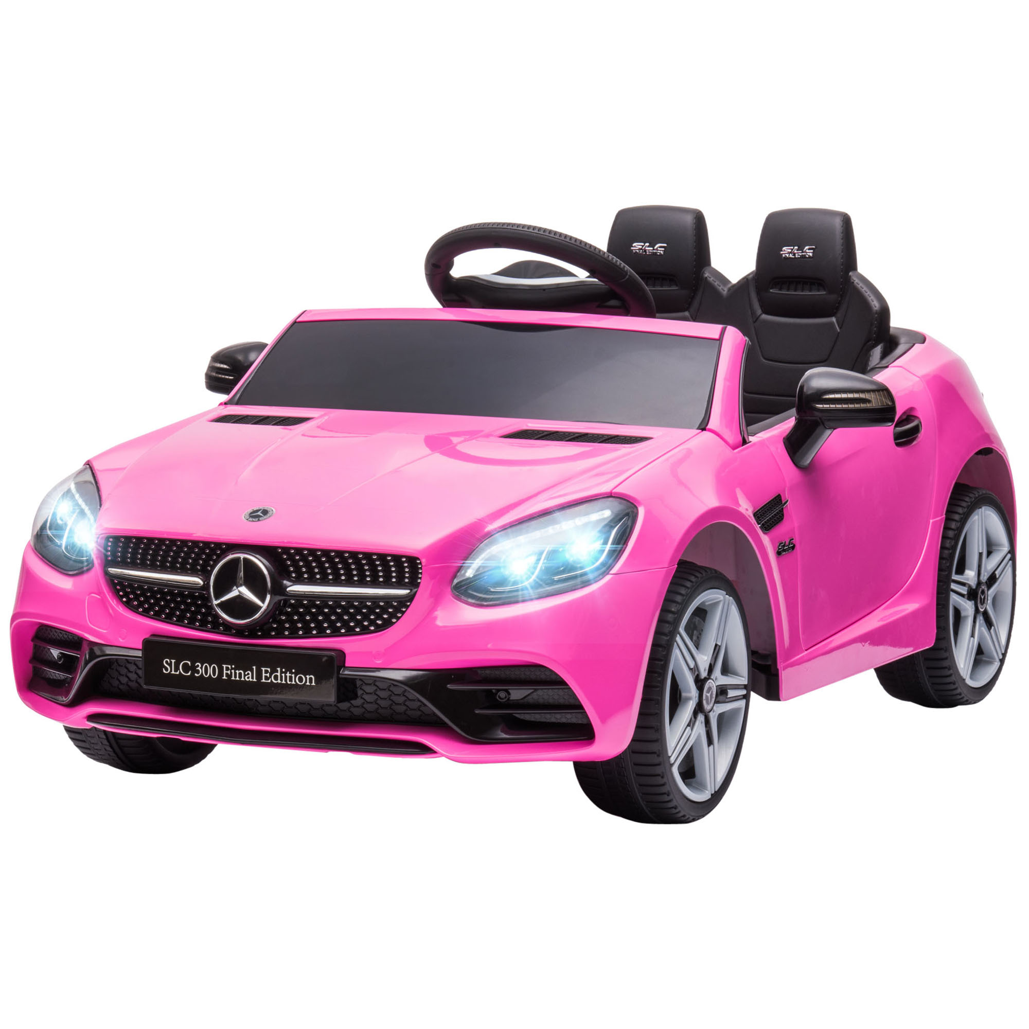 AIYAPLAY Kinder Elektroauto mit Mercedes SLC 300 Lizenz, 12V, V. Max. 5 Km/h Sound- + Lichteffekte, 2,4G Fernbedienung, Elektrofahrzeug für Kinder 3 - 6 Jahre, Rosa   Aosom