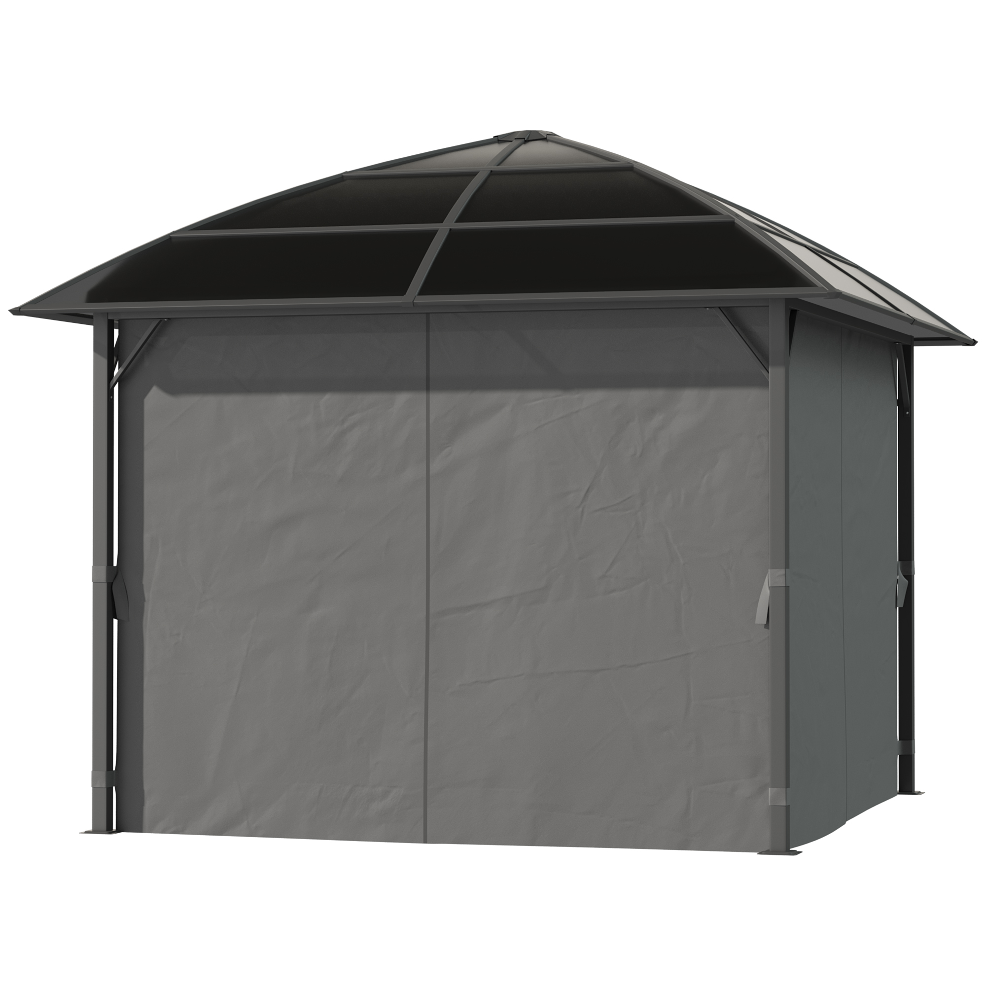 Outsunny Gartenpavillon Pavillon 3 x 3 m Aluminiumstruktur Polycarbonat Dach wasserdicht UV 60+ mit dunkelgrauen Seitenwänden Aosom
