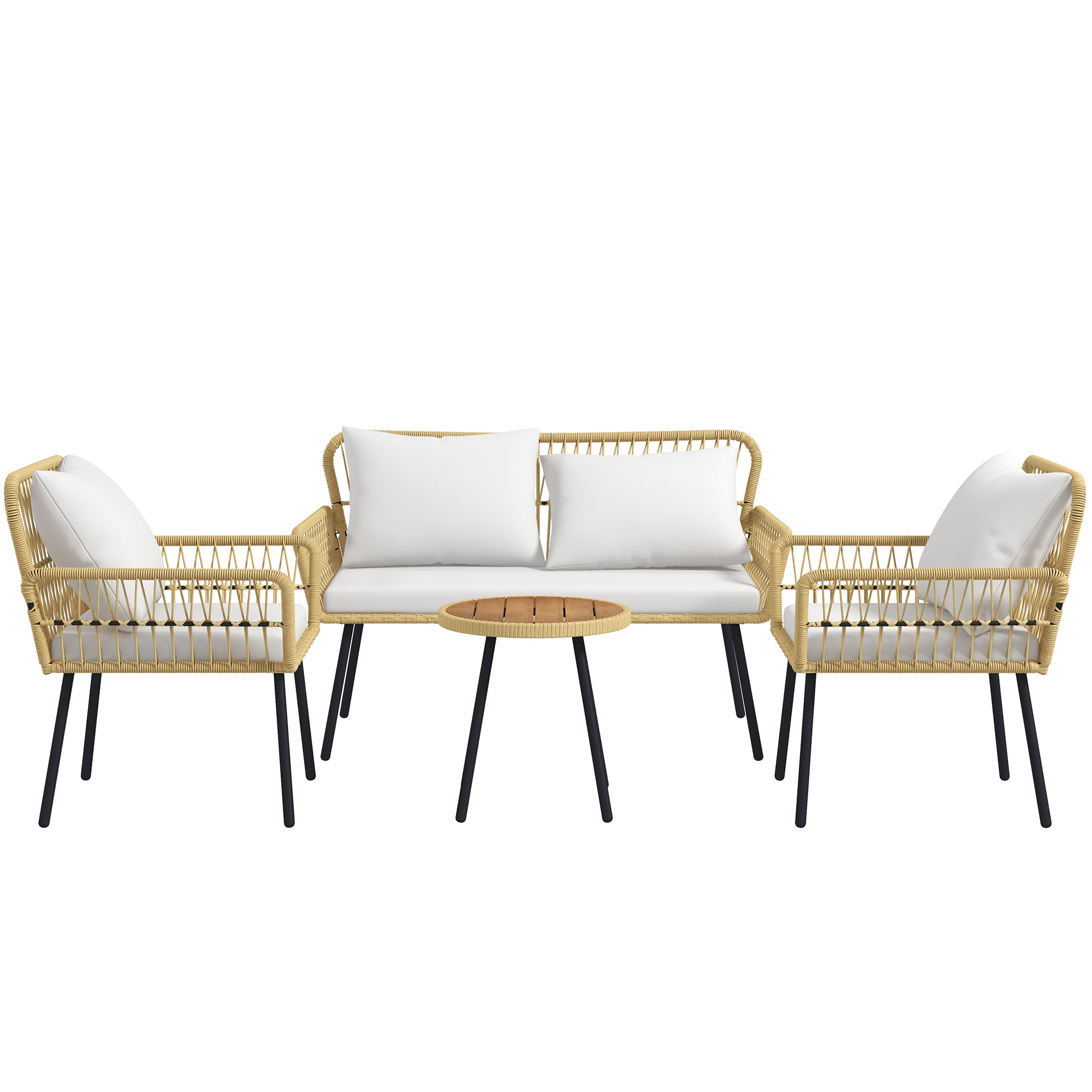 Outsunny Gartenmöbel-Set mit 4 Teilen Gartenmöbel 2-Sitzer-Sofa 2 Sessel mit 7 Kissen 1 runder Couchtisch, PE-Rattan   Aosom