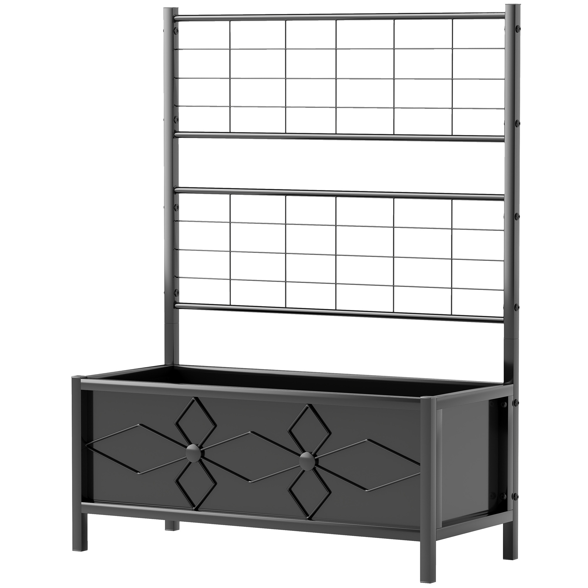 Outsunny Jardinière mit Spalier, erhöhtes Gartenbeet, Außenblumenbeet - Diamantmuster, Entwässerungslöcher, verzinktes Stahlblumenbeet für Balkon Terrasse Patio, 90x40x120 cm, Schwarz Aosom