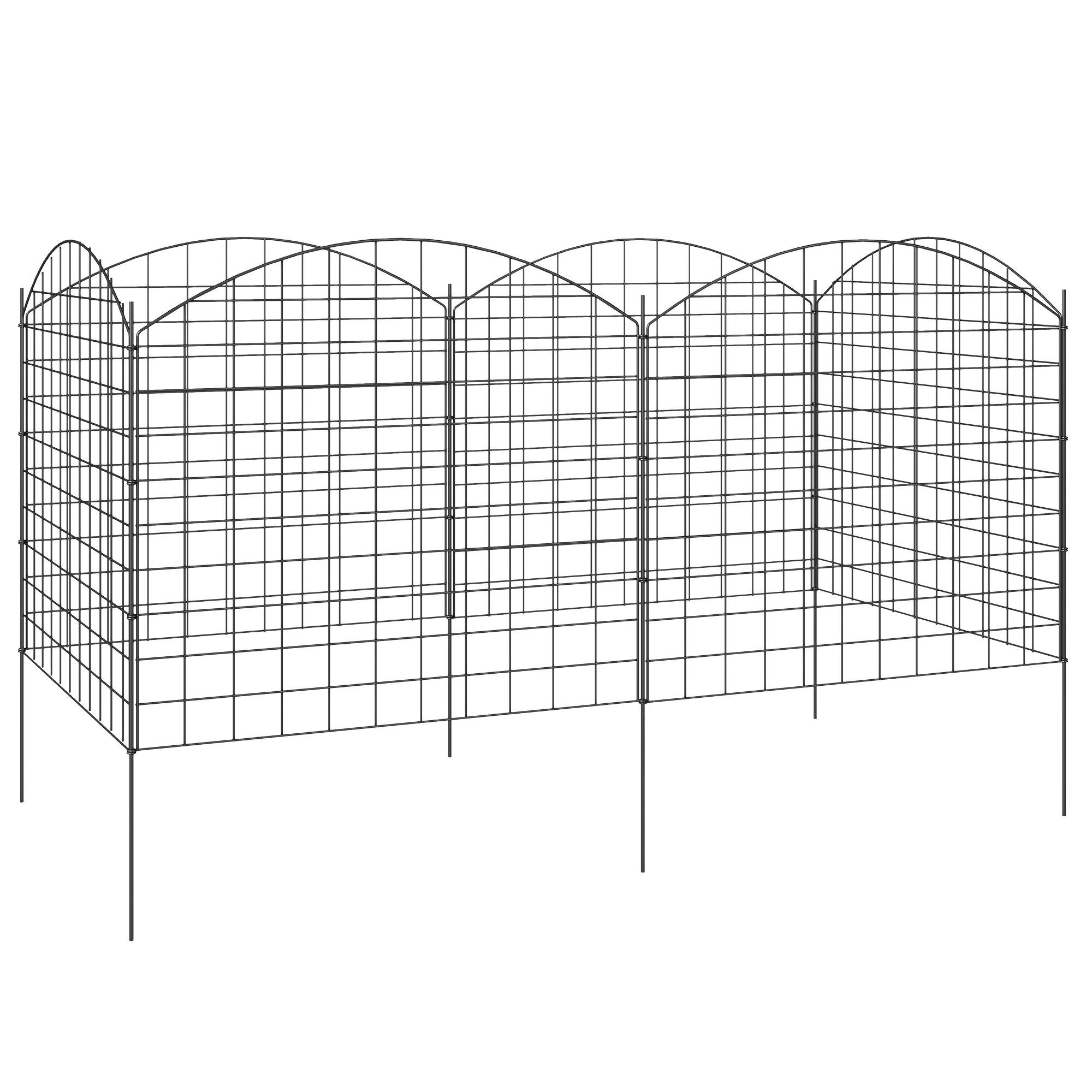 Outsunny Metall Gartenzaun, dekorativer Zaun Set von 6, 460 x 97 cm, Gemüsezäune, Wegbegrenzung, Gartenrand, schwarz   Aosom