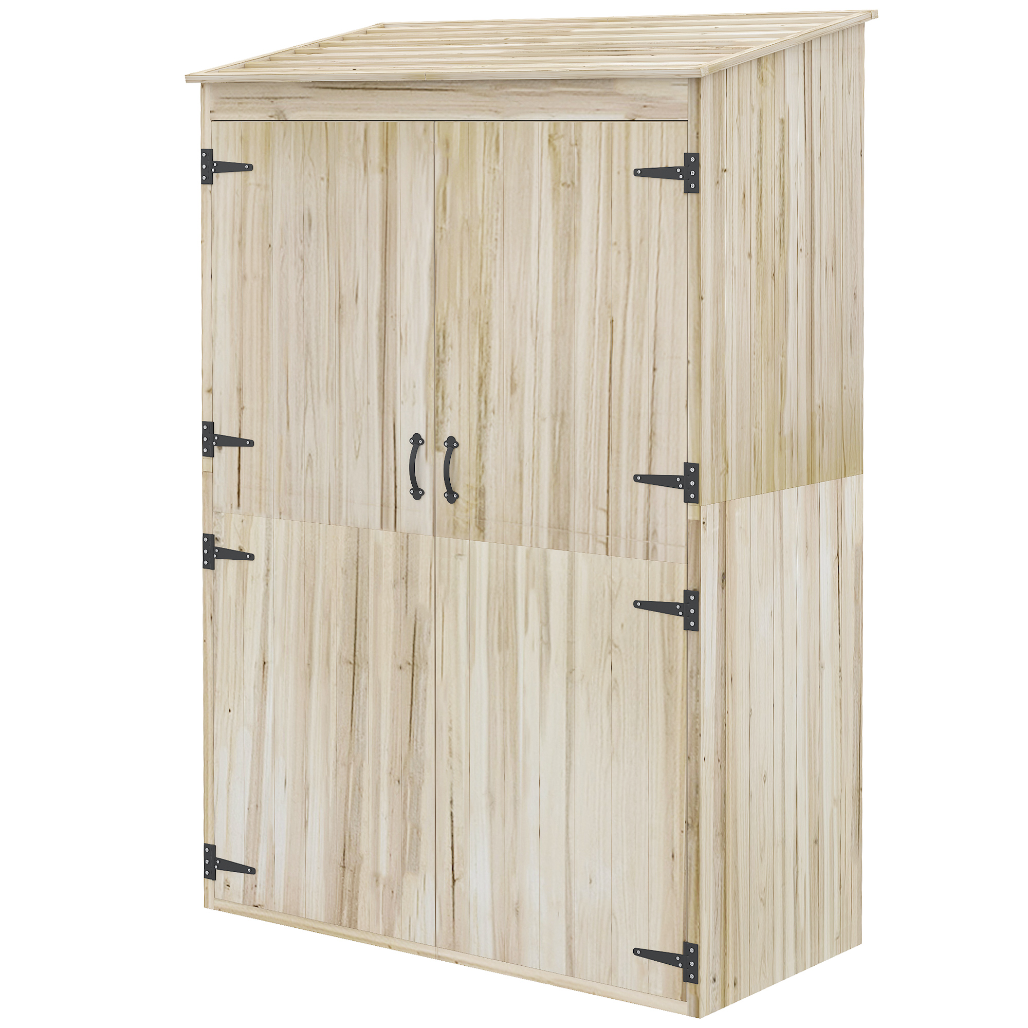 Outsunny Gartenhaus, Holzschrank, 2 Regale, 2 magnetische Türen, schräges Dach, geräumiger rechter Bereich, 120 x 57 x 183 cm, Naturholz   Aosom