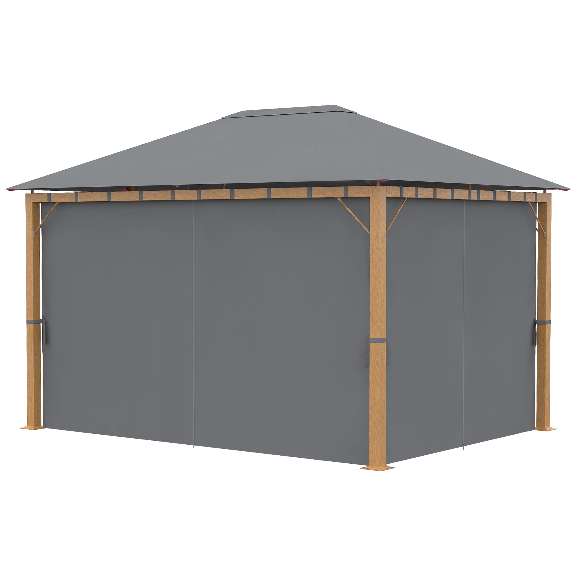 Outsunny Gartenpavillon 4 x 3 m Aluminium Pavillon mit Vorhängen und Polyesterdach Sonnenschutz   Aosom