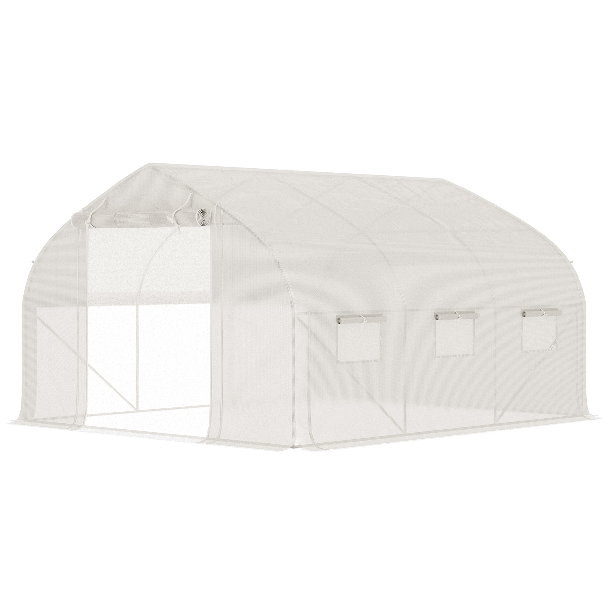 Outsunny Garten Tunnel-Gewächshaus, 10,4 m², UV-Schutz, aufrollbare Reißverschlusstür, Mesh-Fenster, galvanisiertes Stahlrohr und PE 140g/m², 350 x 300 x 200 cm, weiß   Aosom