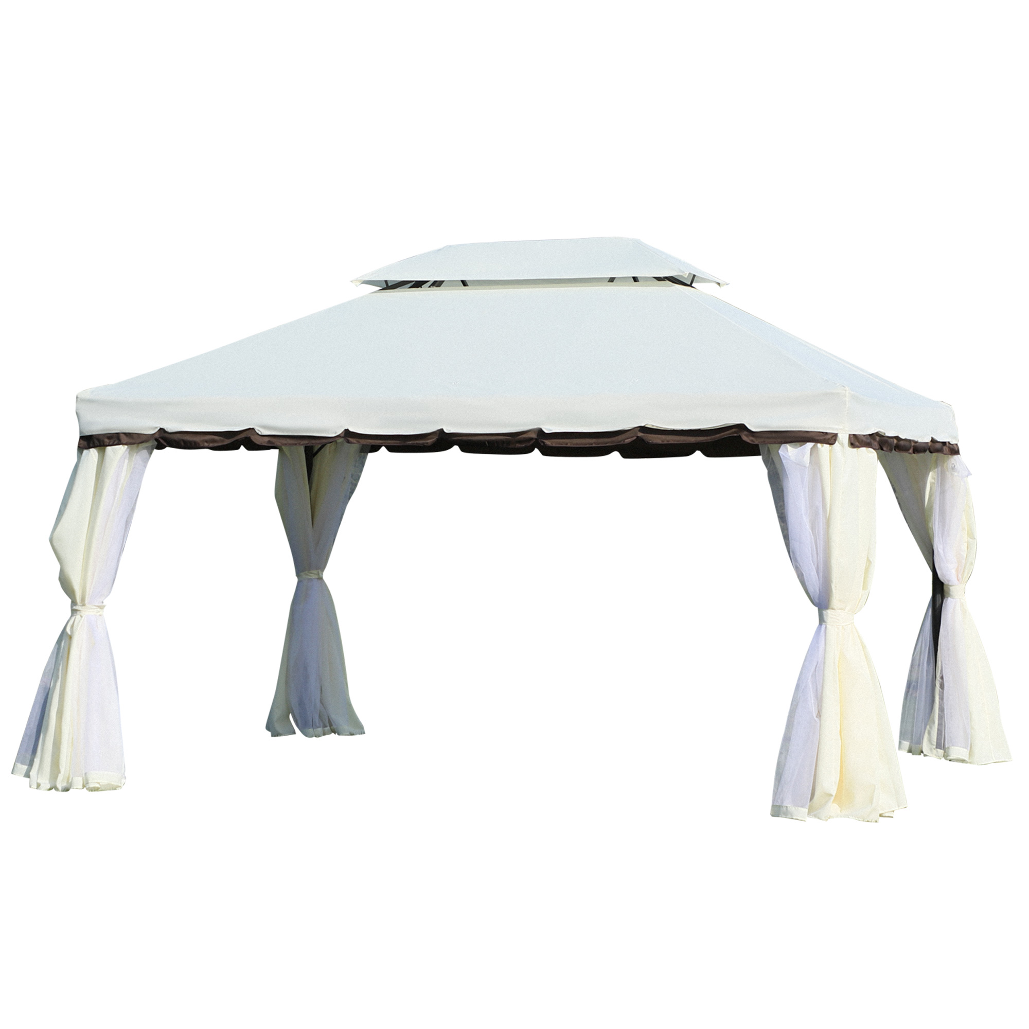 Outsunny Gartenpavillon Pavillon mit Doppeldach, Seitenwänden und abnehmbaren Moskitonetzen 4 x 3 m, Creme   Aosom