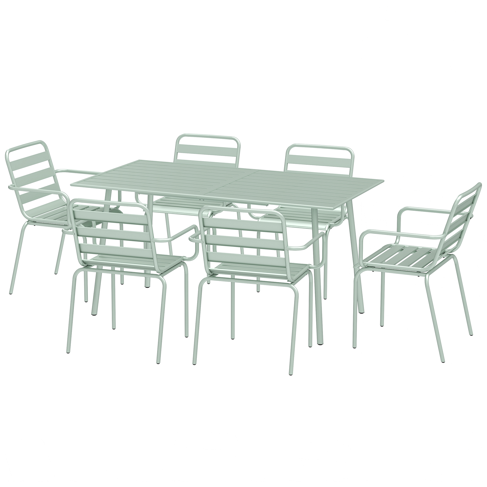 Outsunny Gartenmöbel-Set 7-teilig mit 1 Tisch und 6 stapelbaren Stühlen aus Stahl in Hellgrün   Aosom