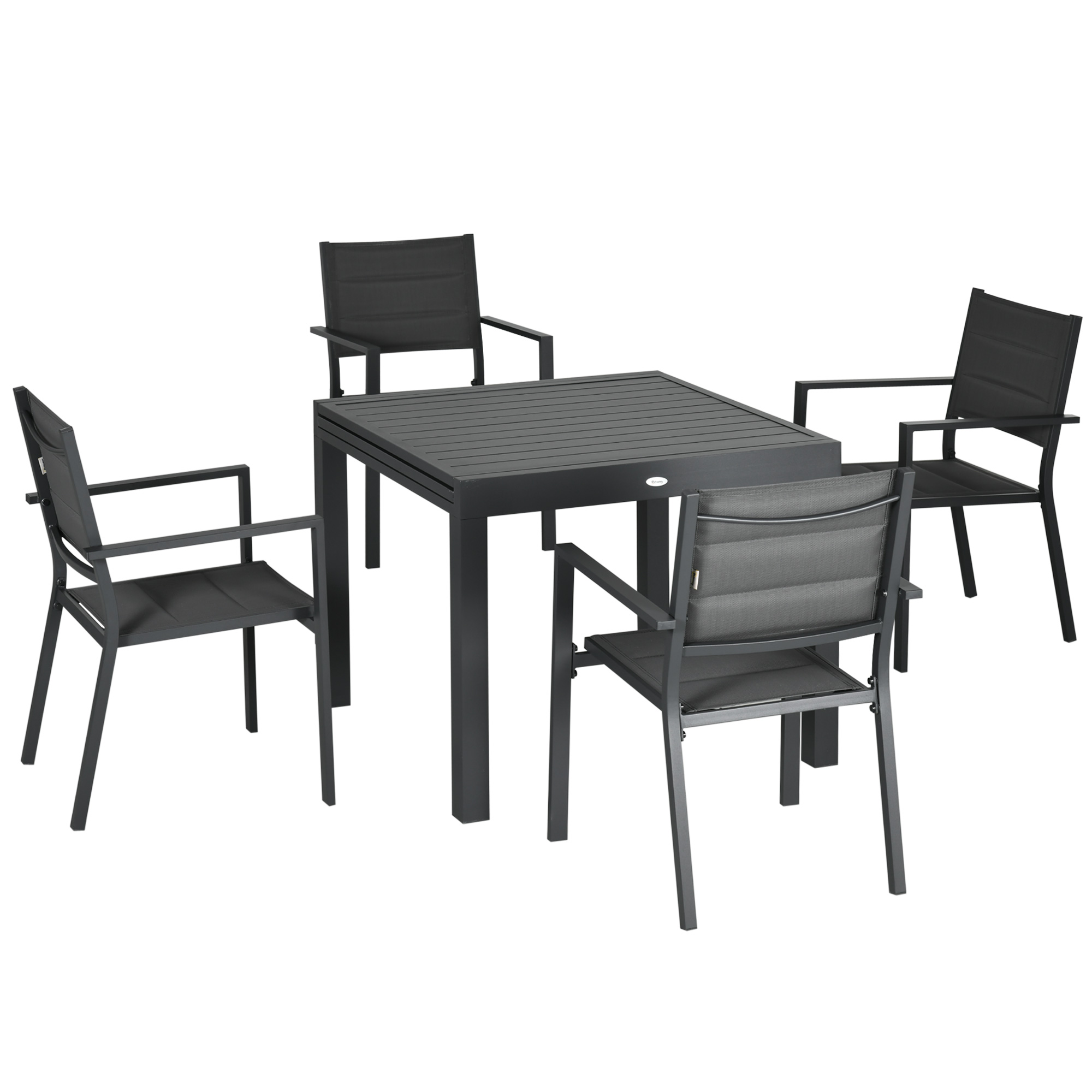 Outsunny Gartenmöbel-Set aus Aluminium und Textilene, ausziehbarer Tisch 90 bis 180 cm, 6 stapelbare Stühle - 6 Personen - Grau Aosom