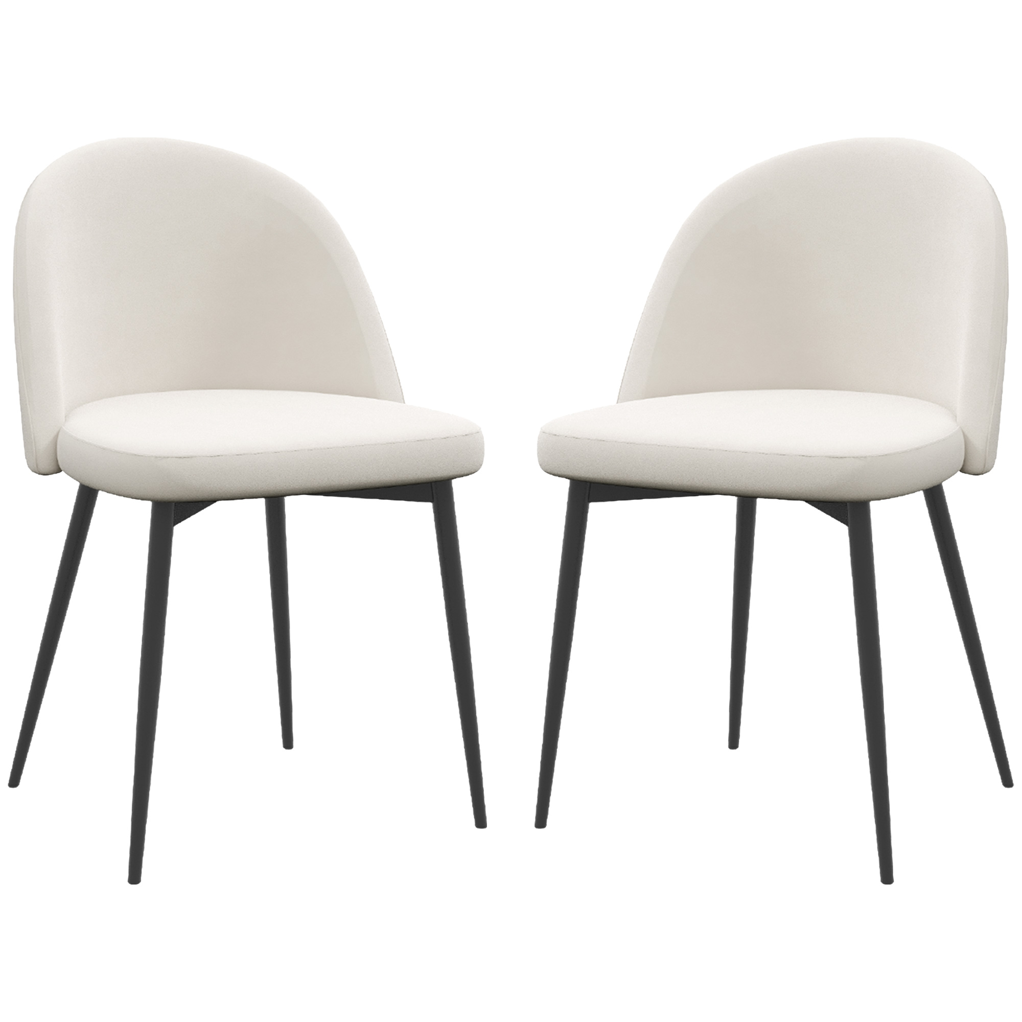 HOMCOM Set mit 2 Esszimmerstühlen, skandinavischer Küchenstuhl, gepolstert mit Samt und schlanken Metallbeinen, für Wohnzimmer, Esszimmer,crème Aosom