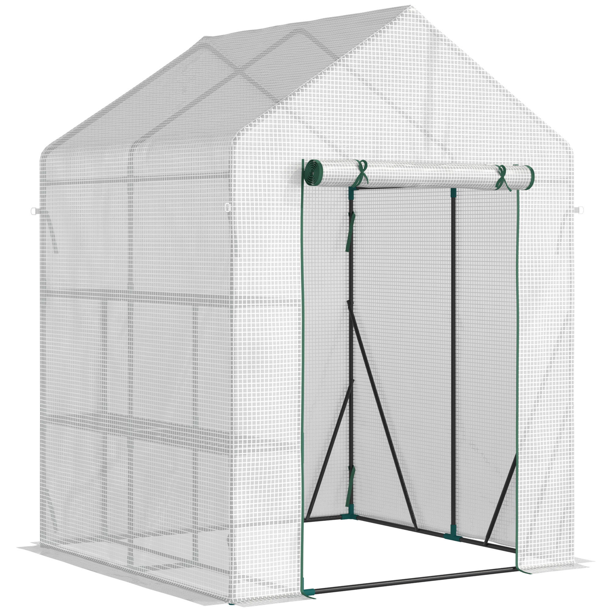 Outsunny Foliengewächshaus begehbar mit 4 Regalebenen Tomatengewächshaus Treibhaus Frühbeet Weiß PE 143x143x195cm für Garten & Pflanzen Aosom.de