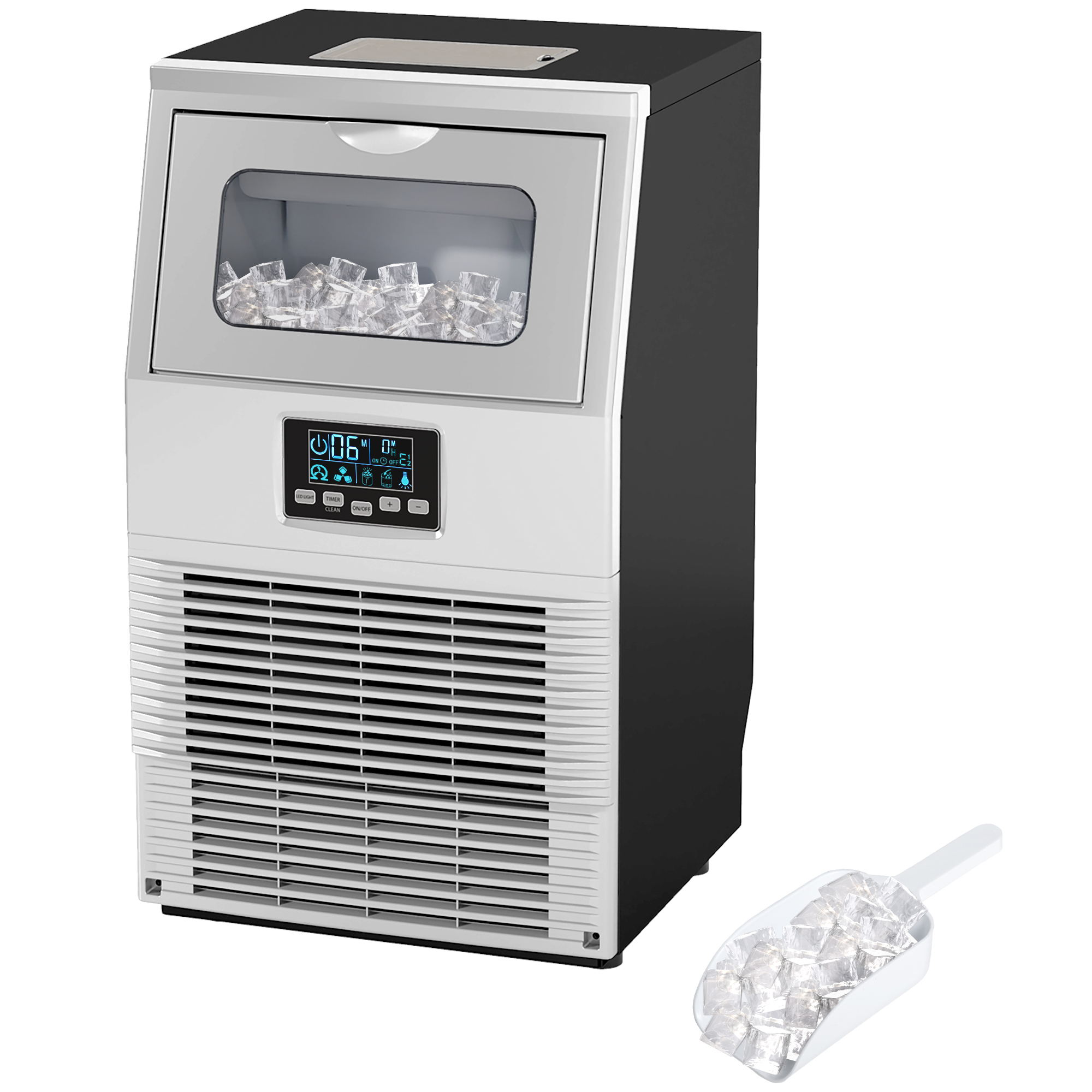 HOMCOM Kommerzielle Eiswürfelmaschine 30kg/24H Eismaschine mit digitaler Steuerung, Eisportionierer, selbstreinigend Ice Maker Machine aus Edelstahl für Büro, Restaurant, Bar, Café   Aosom