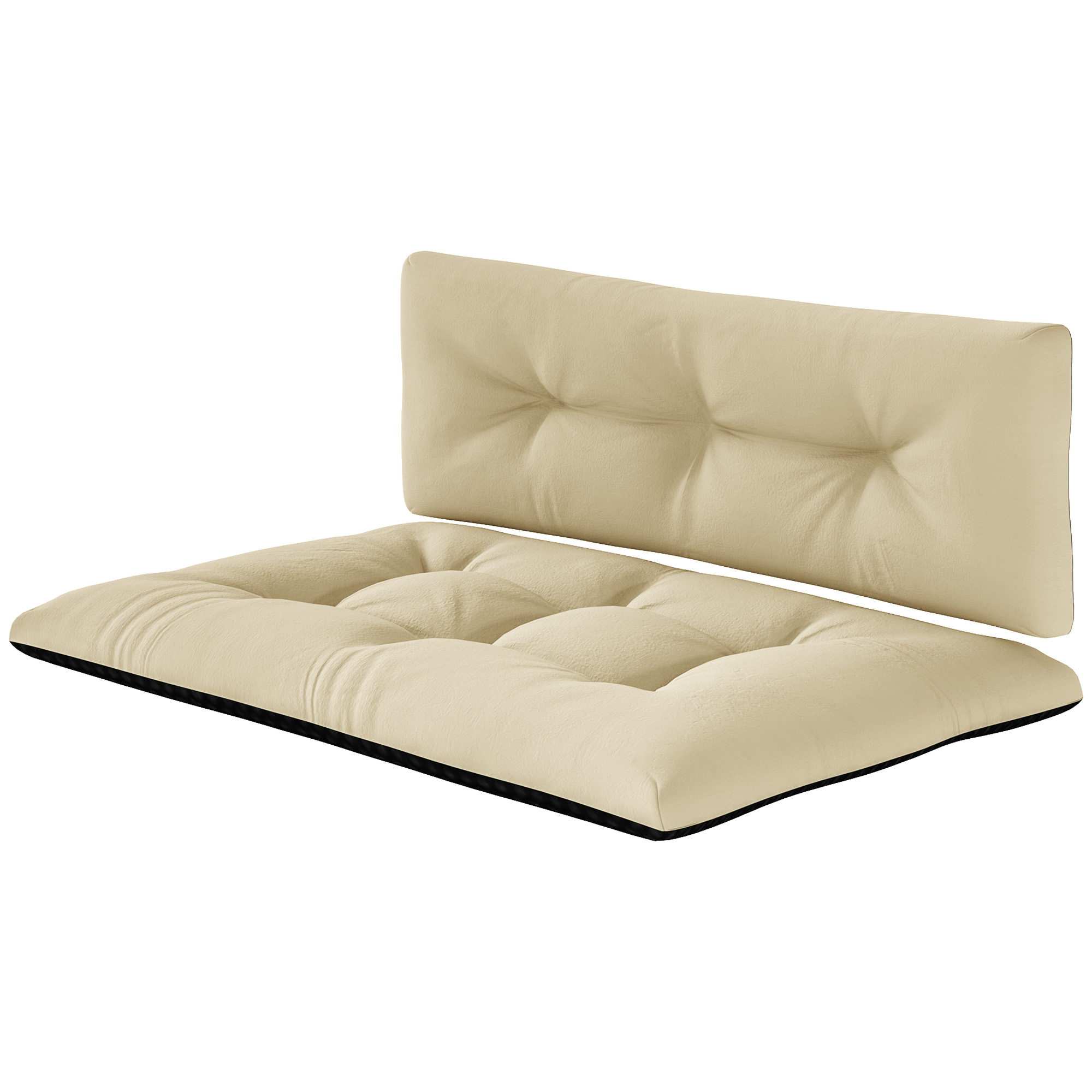 Outsunny Palettenkissen 2er Set Wasserabweisend Sitzkissen Palettenpolster mit Getuftetem Design Rückenlehne Outdoor Kissen Palettenauflagen für Europaletten Palettensofa 120 x 77 x 10 cm Beige   Aosom