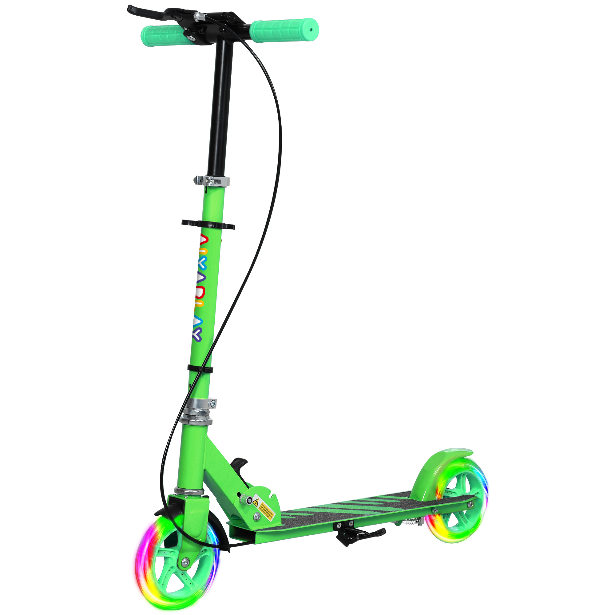 AIYAPLAY Roller Kinder Klappbar Kinderroller mit Verstellbarer Lenkerhöhe, 2 Leuchtenden Räder, Handbremse & Hinterradbremse Tretroller Scooter für 3-8 Jahre Kinder Grün Aosom