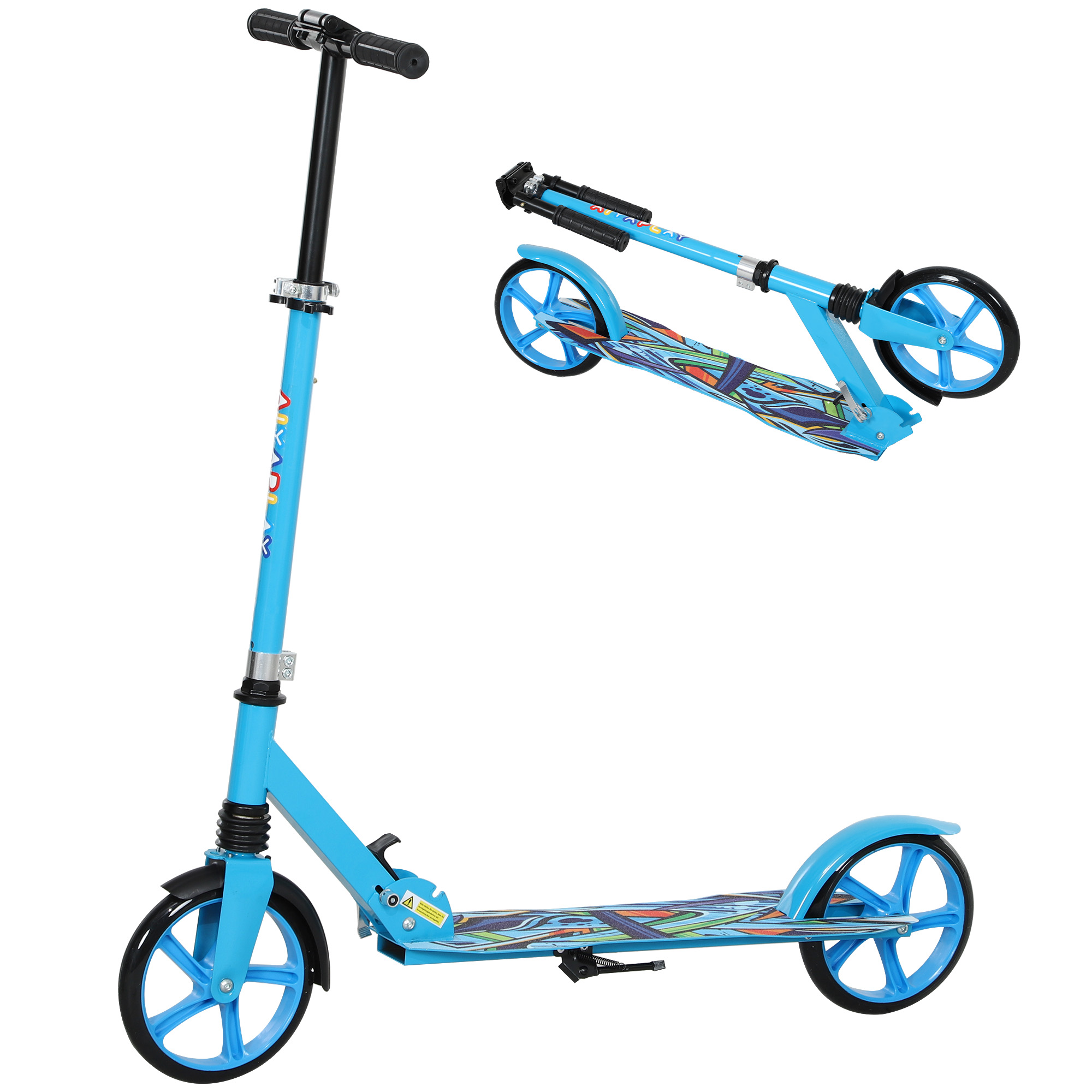 AIYAPLAY Roller Kinder Klappbar Kinderroller mit Verstellbare Lenkerhöhe, 2 Großen Rädern, Hinterer Schutzblechbremse, Tretroller Scooter für Kinder ab 6-12 Jahren Blau   Aosom