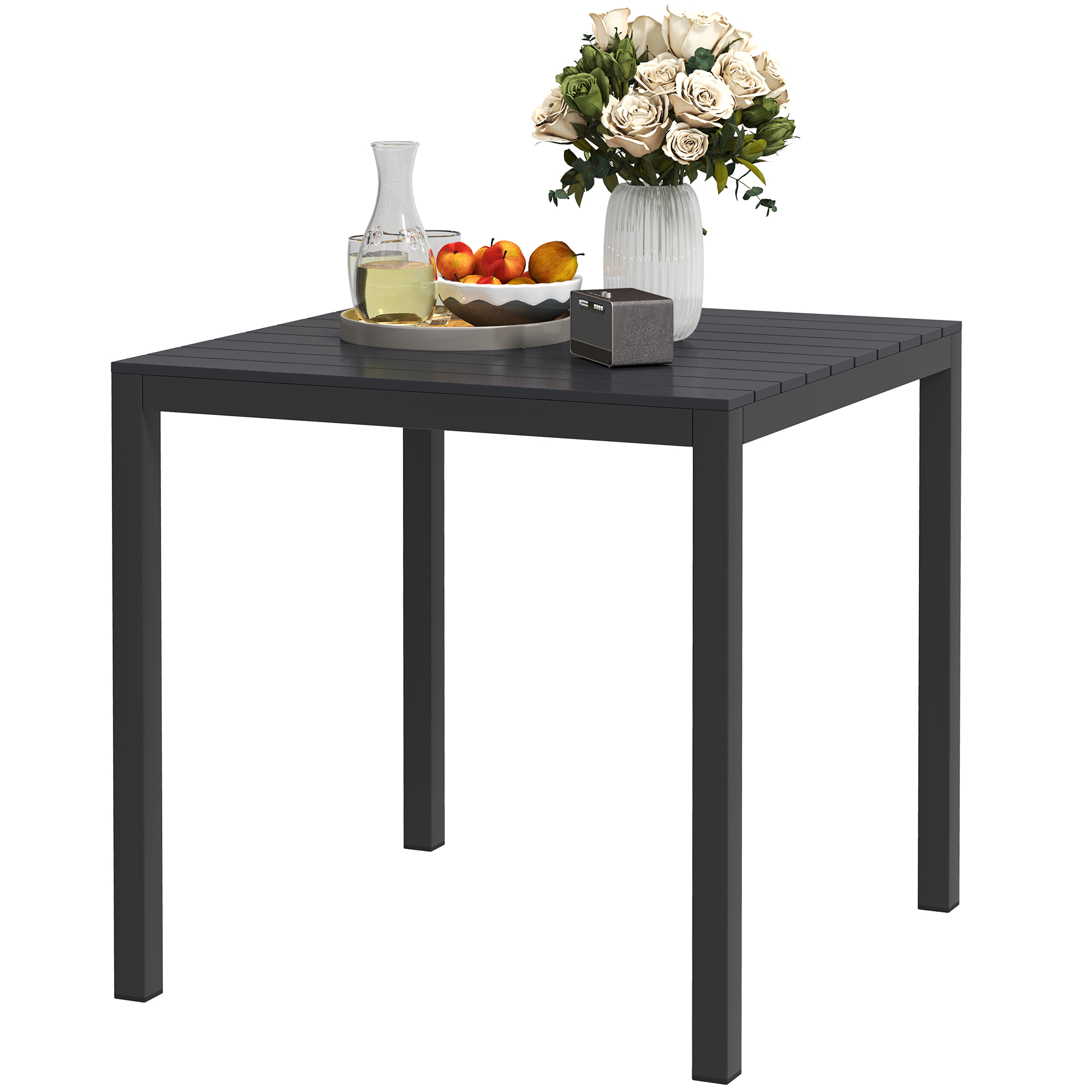 Outsunny Gartentisch Aluminium 73x73 cm Wetterfest Buffettisch mit Holzoptik, Campingtisch für 4 Personen rutschfest Balkontisch Outdoor Esstisch für Garten, Terrasse Balkon Schwarz   Aosom