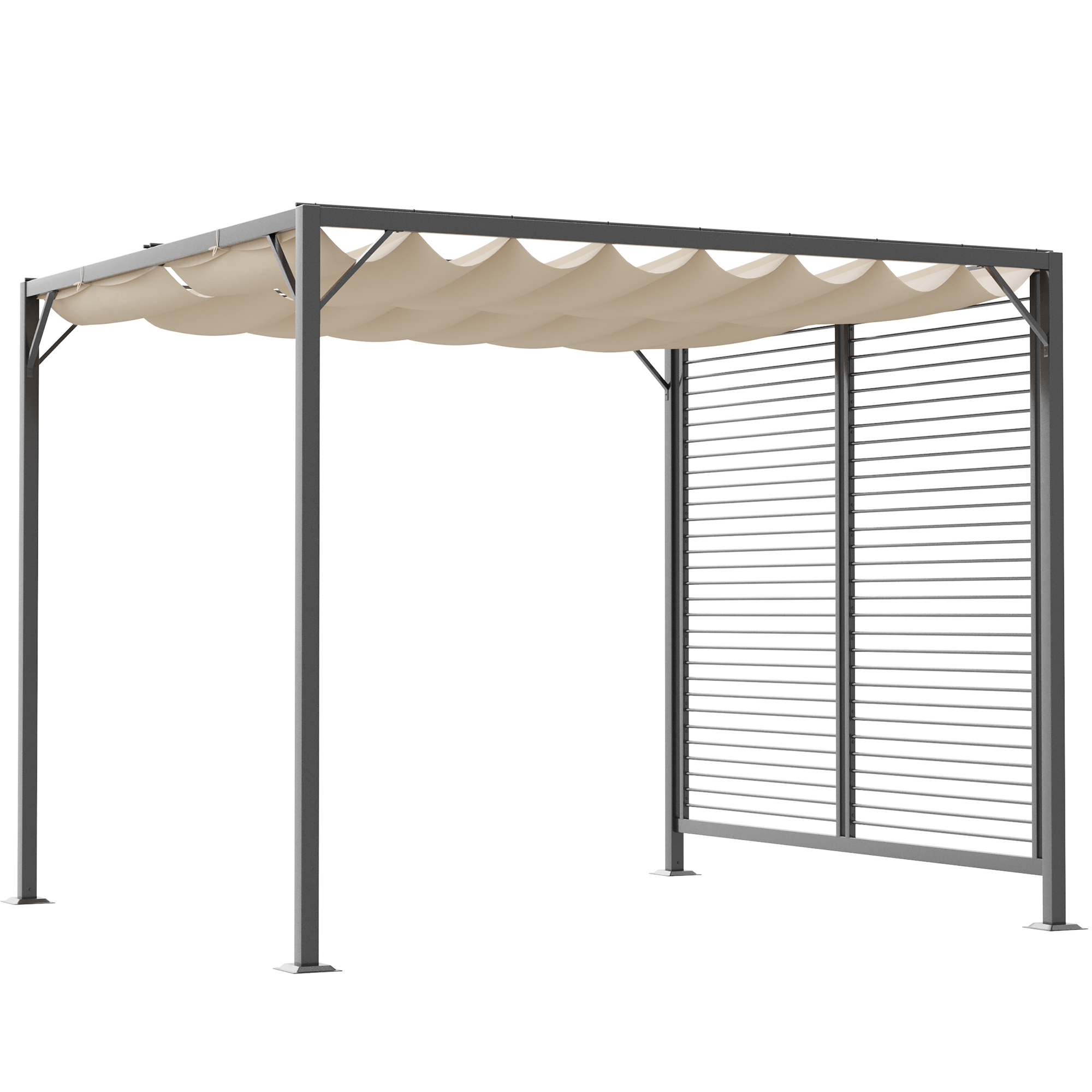 Outsunny Pavillon Pergola 275x295x238cm  mit einstellbarem Stoffdach, Partyzelt, Überdachung, Polyester, Beige  Aosom