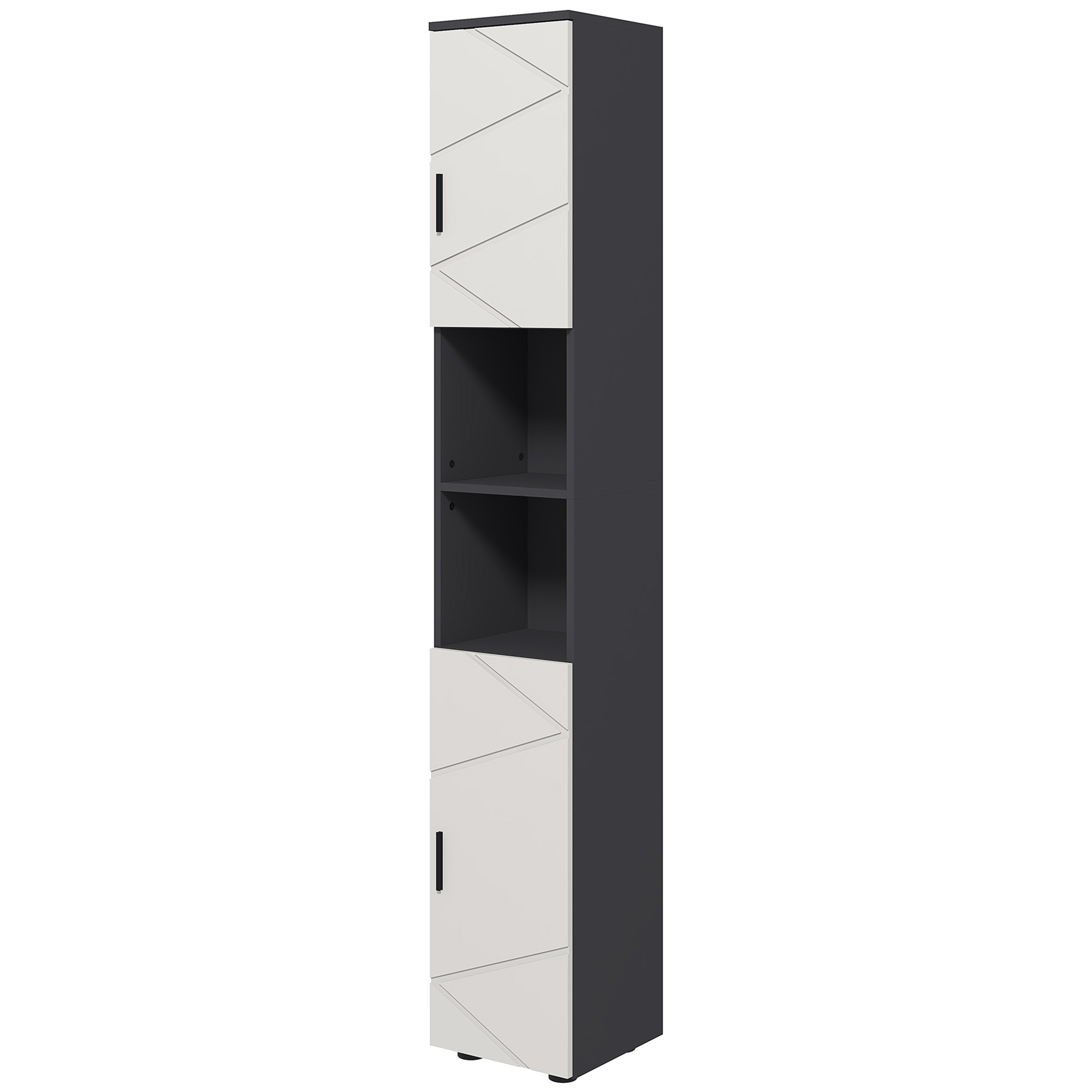 kleankin Badezimmerschrank schmal, Hochschrank Toilettenschrank mit Verstellbar Regal und 2 offenen Fächern, Badschrank für kleine Räume Badezimmer, Wohnzimmer 30 x 30 x 183 cm Grau   Aosom