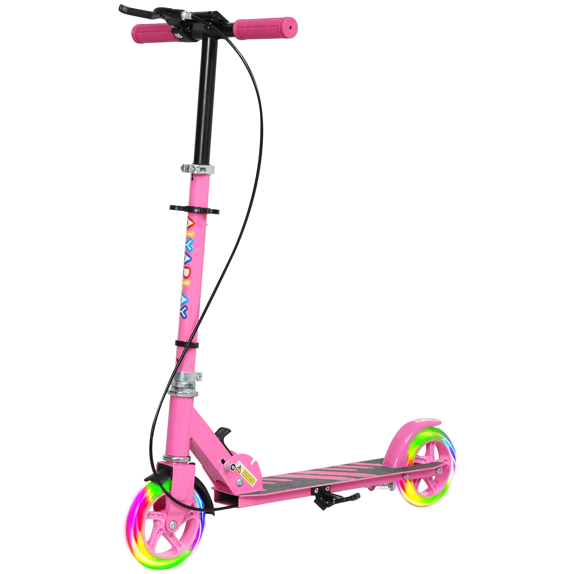 AIYAPLAY Roller Kinder Klappbar Kinderroller mit Verstellbarer Lenkerhöhe, 2 Leuchtenden Räder, Handbremse & Hinterradbremse Tretroller Scooter für 3-8 Jahre Kinder Rosa Aosom