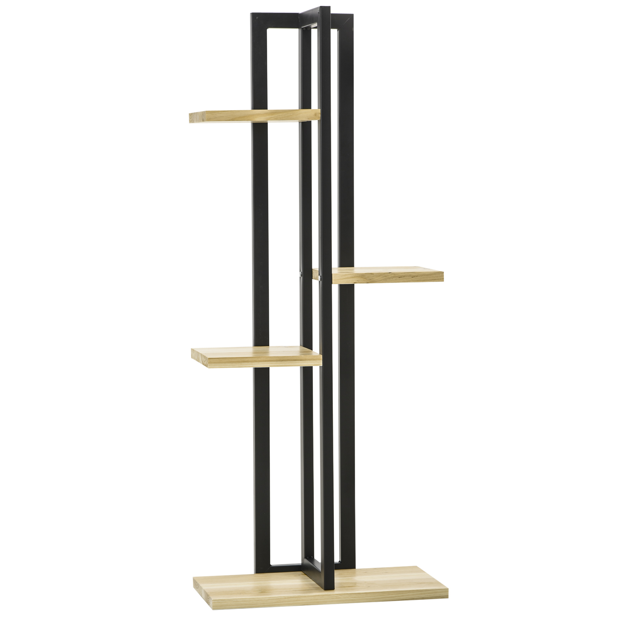 Outsunny 4-Etagen Pflanzenständer, 110 cm hoch Blumenständer für Innen Außen, Pflanzenregal aus Holz, mehrstöckig Blumenregal, Blumentreppe für Garten Balkon, Schwarz+Naturholz   Aosom