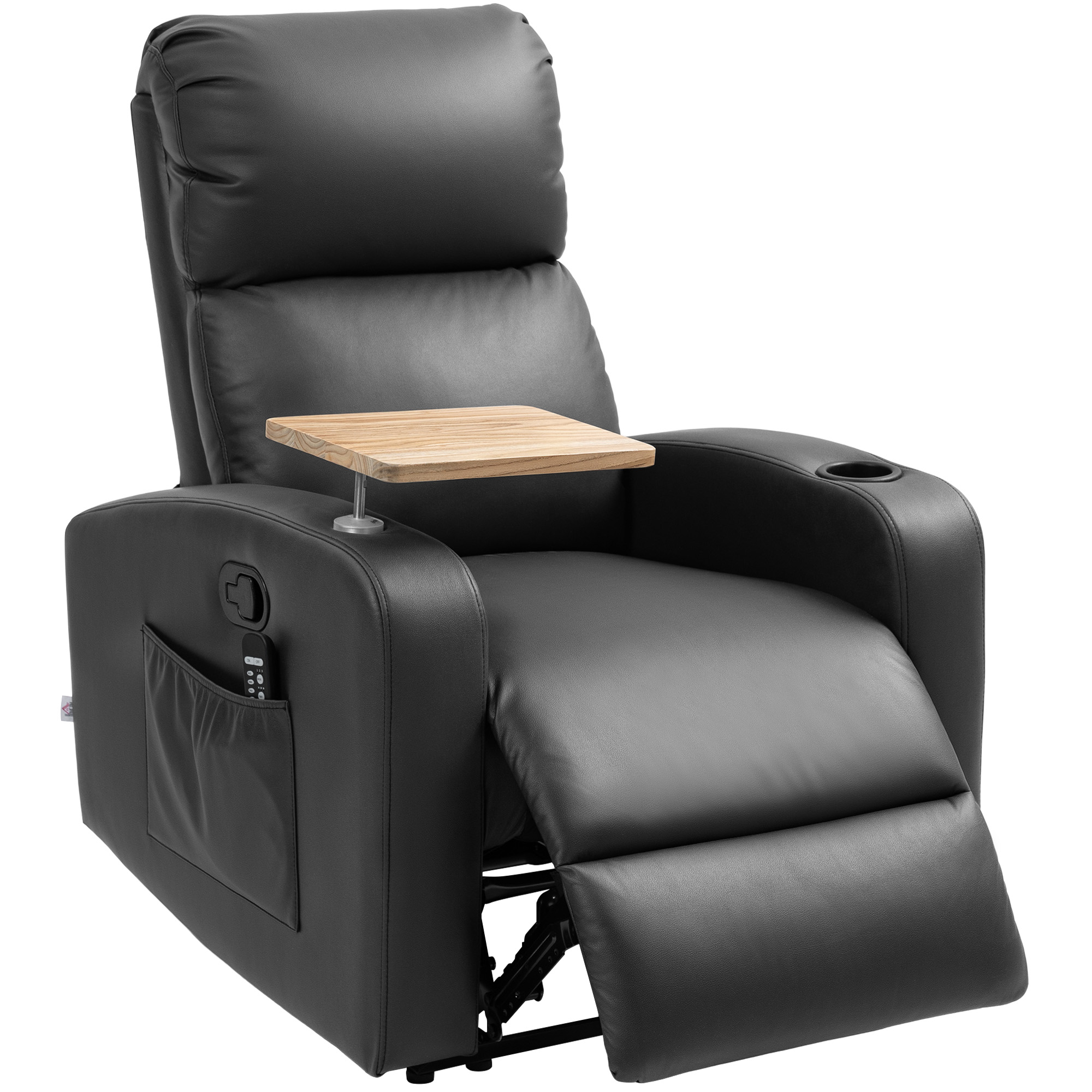 HOMCOM Relaxsessel mit Massagefunktion, Fernsehsessel mit Liegefunktion, Drehbarem Tisch, Massagesessel, Ruhesessel mit Fernbedienung, Feder, Seitentasche und Becherhalter, Mikrofaser, Schwarz Aosom