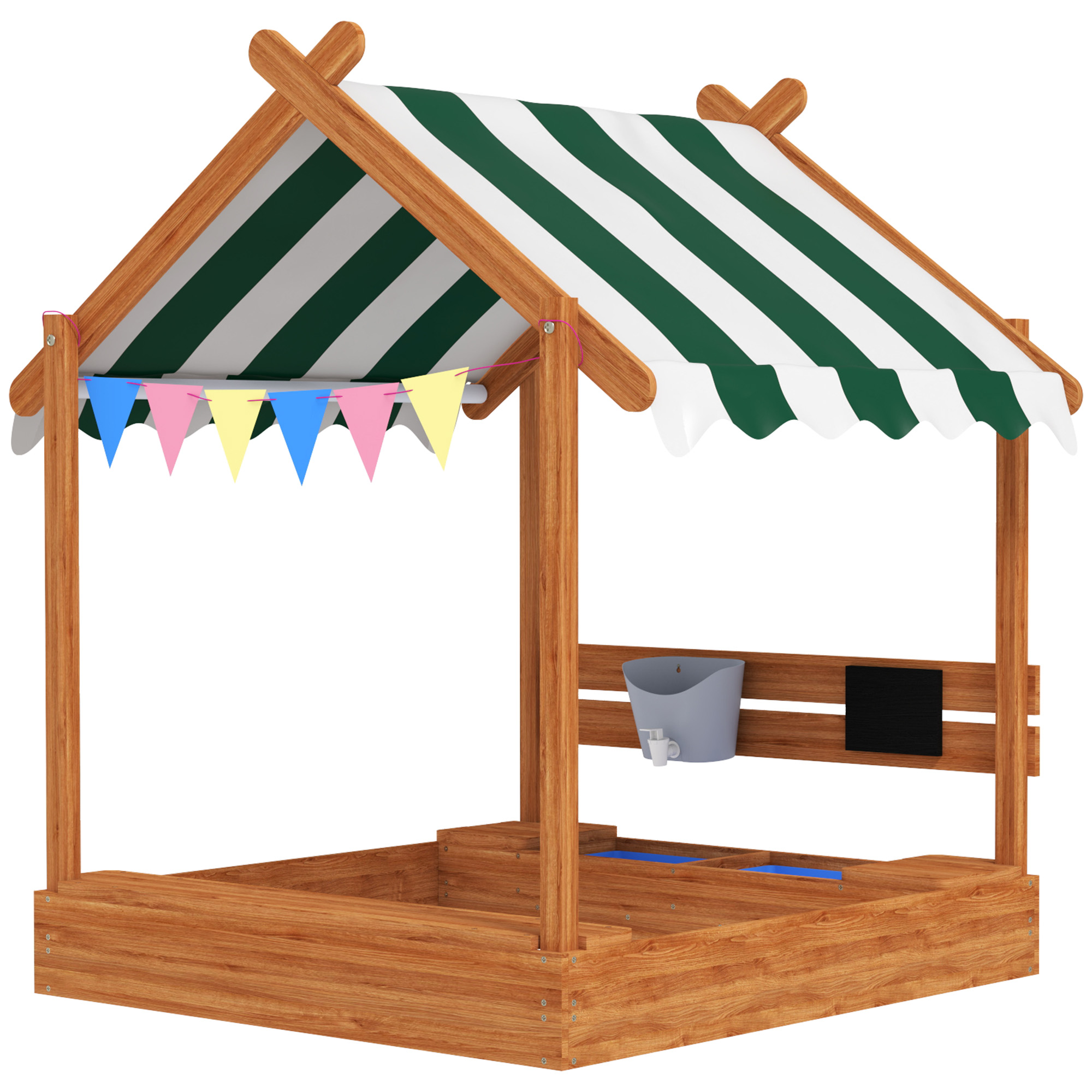 Outsunny Sandkasten mit Dach, Sandkiste aus Holz mit Sitzplatz, Spielhaus, 124 x 116 x 146 cm Sandbox mit Tafel für 3-7 Jahre Kinder, Garten, Orange   Aosom