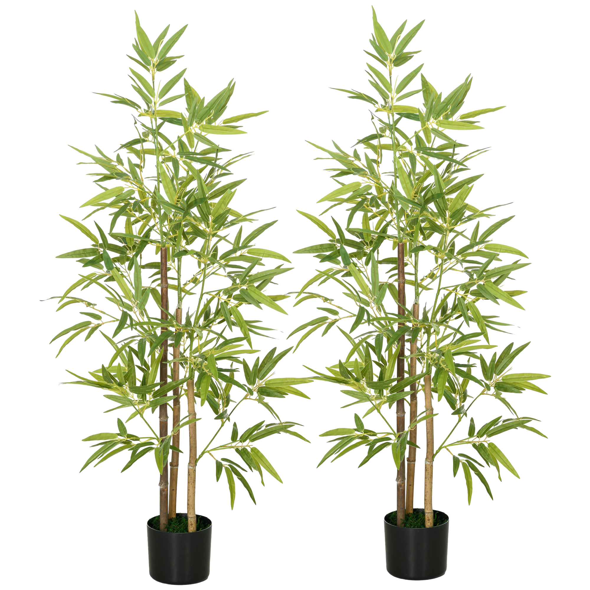 HOMCOM Künstliche Pflanzen 2er Set, Kunst Bambus, 120 cm Kunstpflanze mit Kunstmoos, Zimmerpflanze, Kunstbaum, Pflanze Deko für Indoor, Grün Aosom