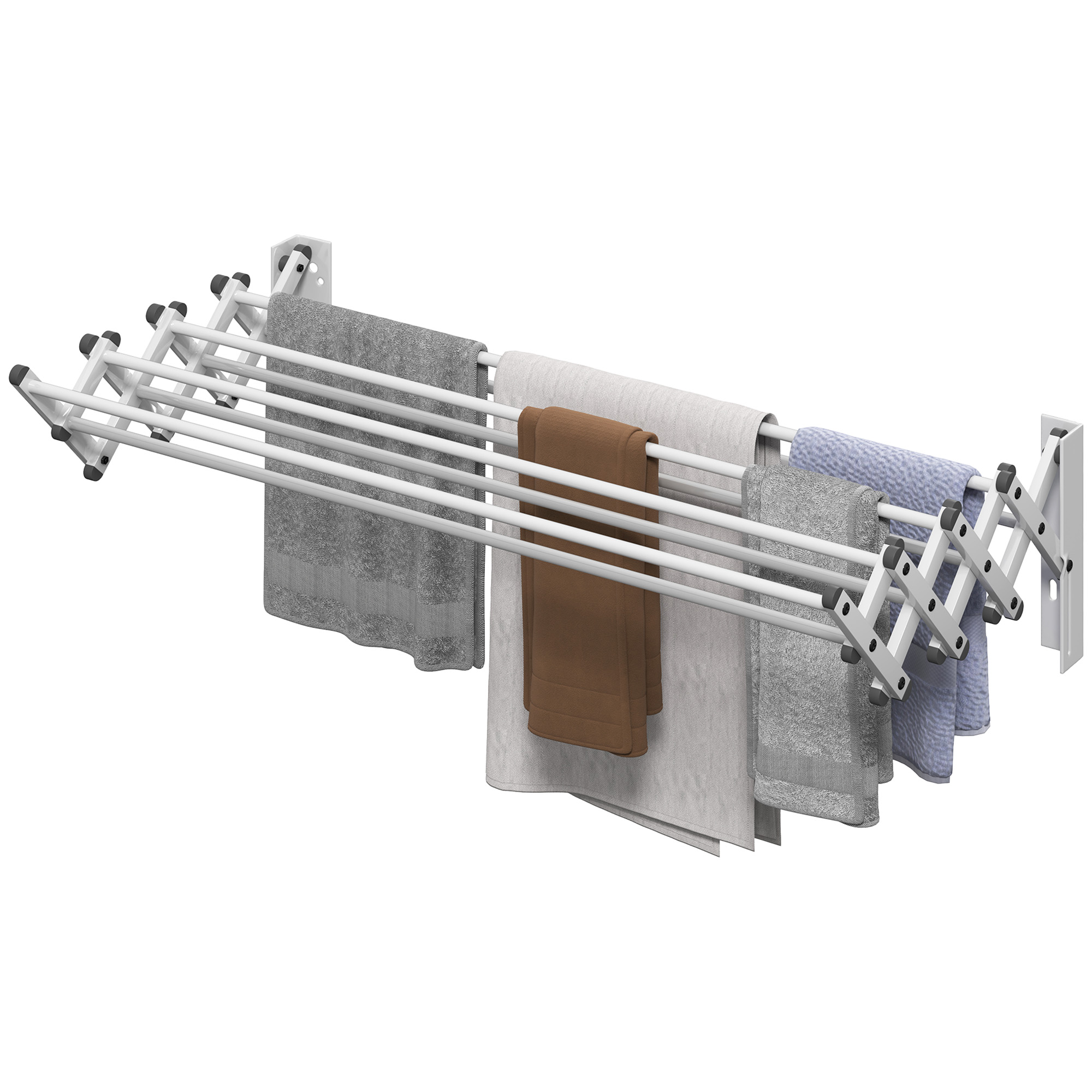 HOMCOM Wäscheständer Wand Ausziehbar Wäschetrockner Wandmontage mit 8 Stangen aus Aluminium, Platzsparender Trockenständer für Drinnen und Draußen 86 x 61 x 22 cm, Silber   Aosom