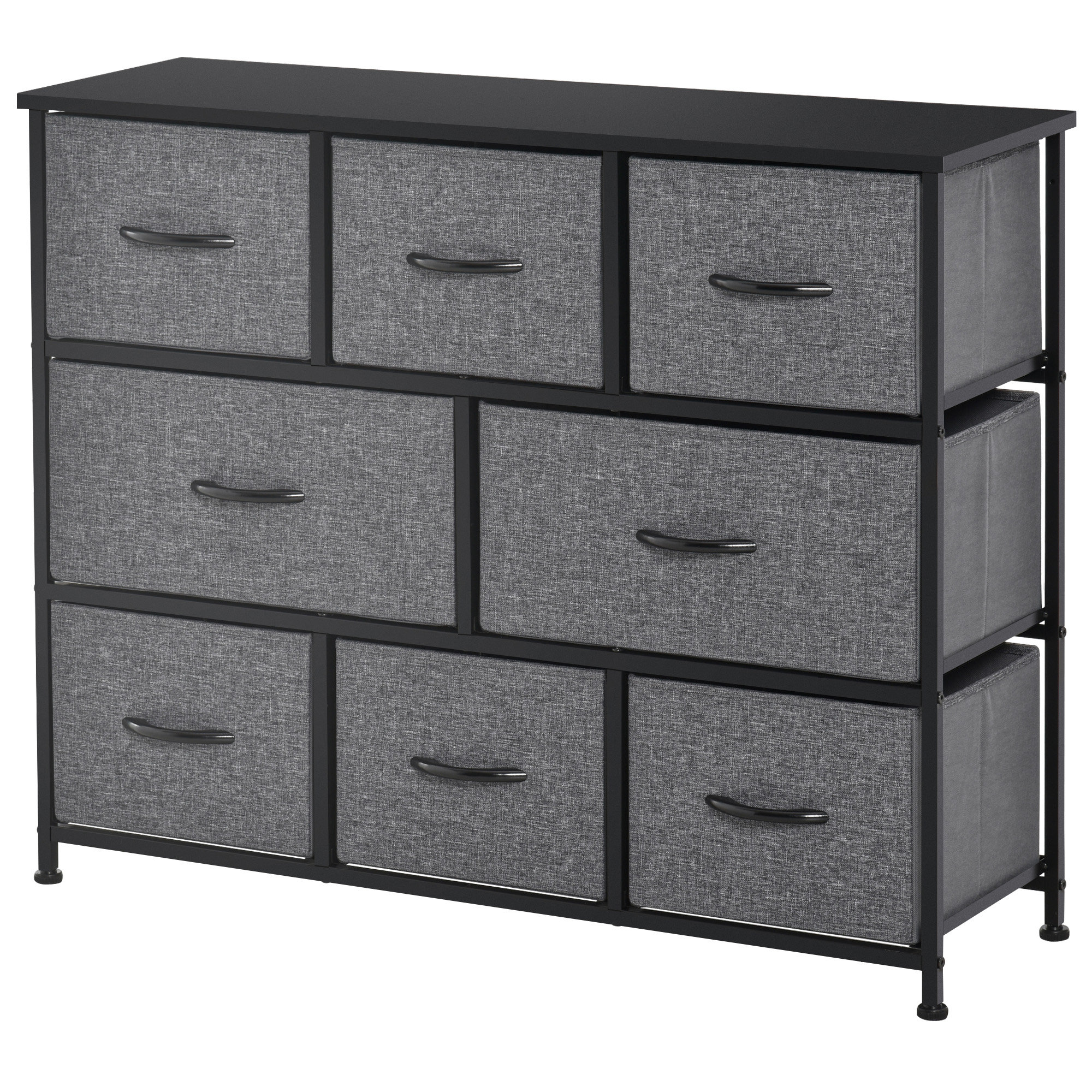 HOMCOM Kommode mit 8 Schubladen aus Stoff Aufbewahrungsschrank Kommodenschrank mit Griffen, Metallgestell, Modern-Design Schrank für Schlafzimmer, Wohnzimmer Dunkelgrau Aosom