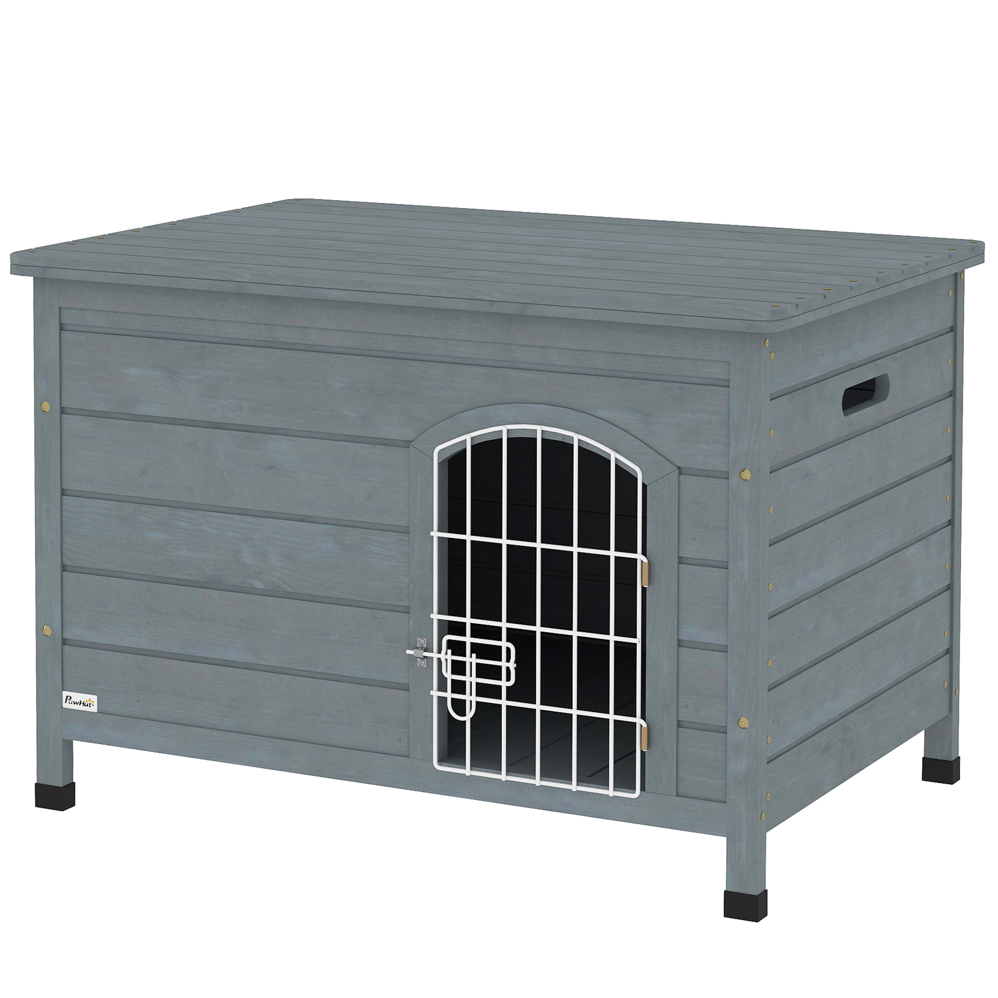 PawHut Hundehütte Hundehaus mit Tür Hundebox Gitterbox TransportKäfig für Katzen Hasen Outdoor wasserdicht Grau Tanne 80 x 55 x 53,5 cm   Aosom