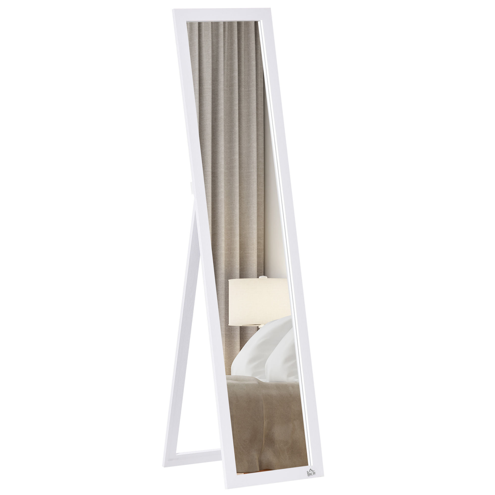 HOMCOM Ganzkörperspiegel, 154 x 37 cm Wandspiegel mit Ständer, Standspiegel für Wohnzimmer, Schlafzimmer, Weiß Aosom