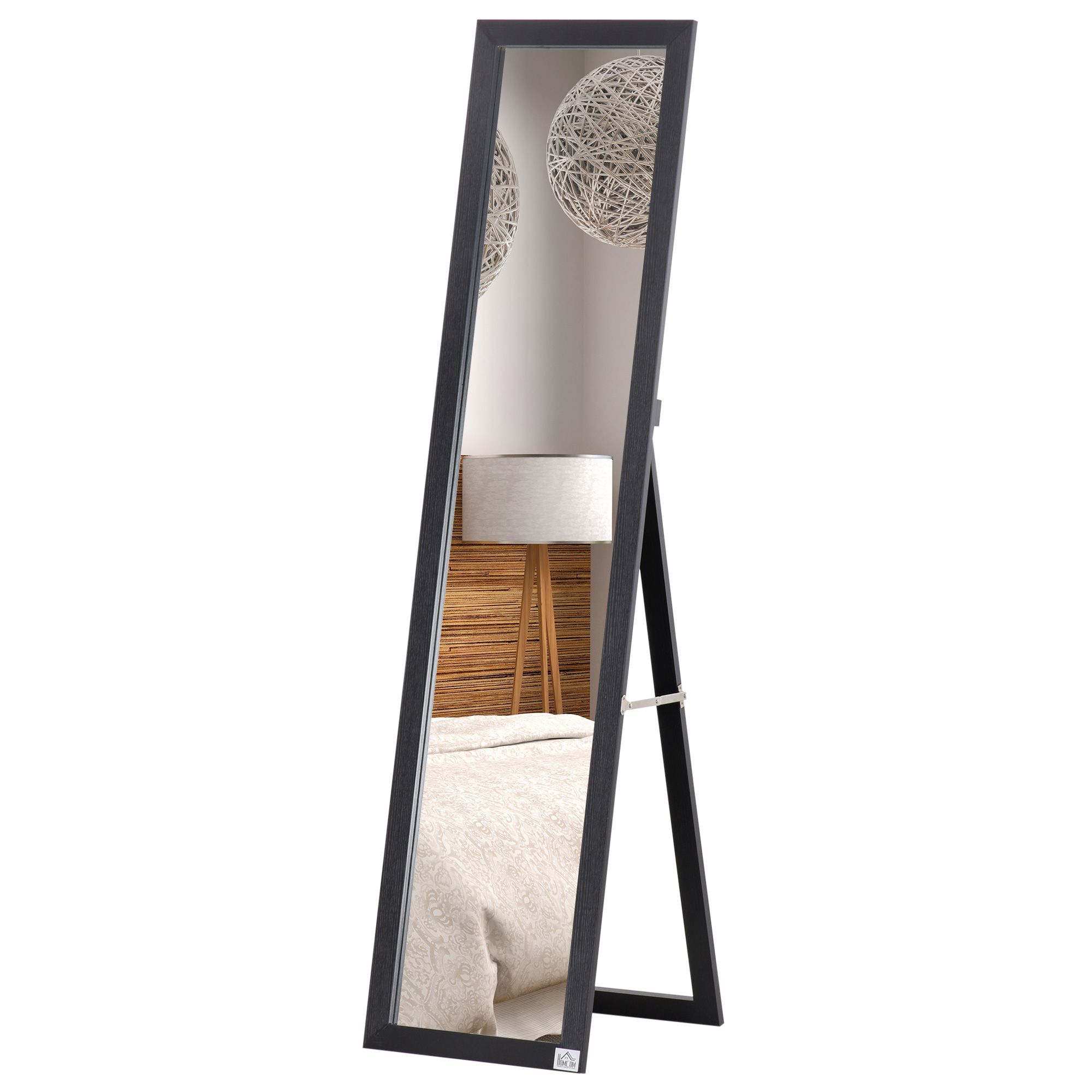 HOMCOM Ganzkörperspiegel, 154 x 37 cm Wandspiegel mit Ständer, Standspiegel für Wohnzimmer, Schlafzimmer, Schwarz Aosom