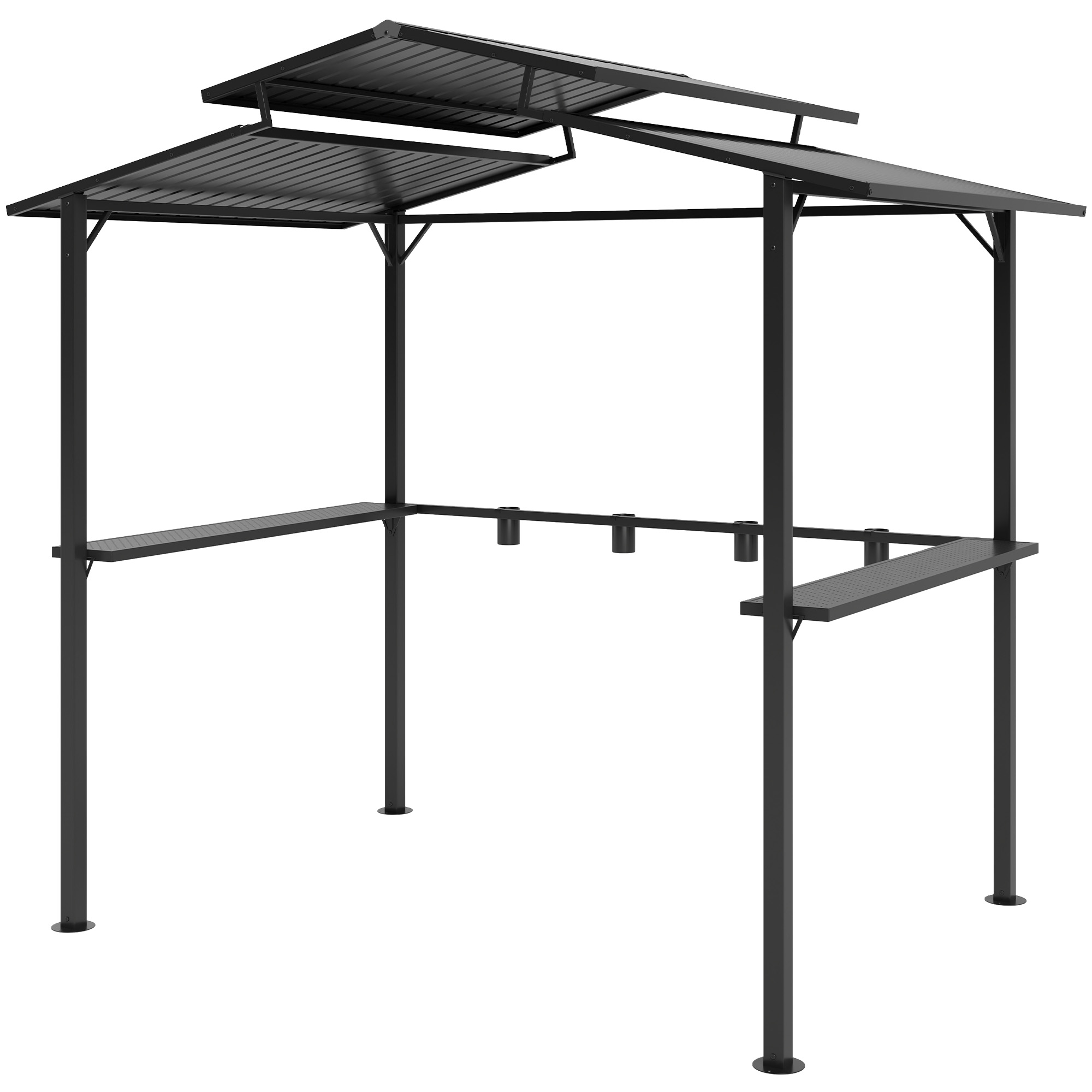 Outsunny Grillpavillon 250 x 160 x 250 cm wasserdicht Gartenpavillon mit Doppelschichtdach, Seitenregalen, Gartenlauben mit UV-Schutz, BBQ Pavillon, Gartenzelt Grillzelt für Garten Party BBQ, Schwarz   Aosom