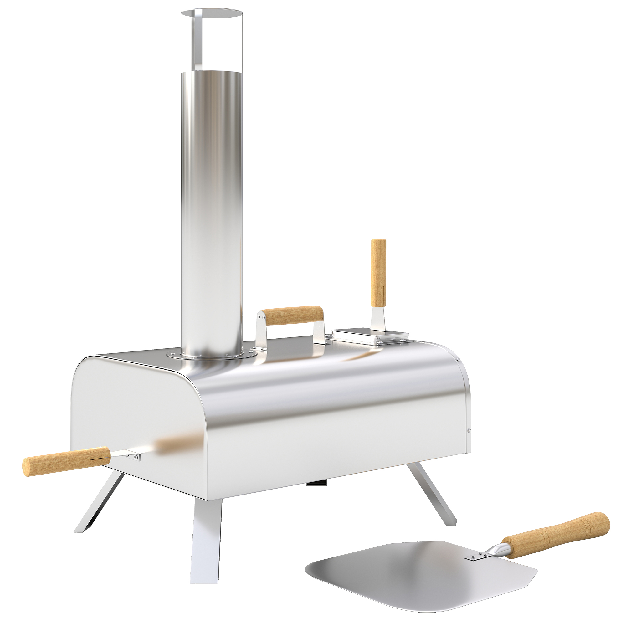 Outsunny Outdoor Pizzaofen Holzbefeuerter Pizza Ofen aus Edelstahl, Backofen mit 1cm dick Pizzastein Klappbein Pizzaschaufel Deckel Tragbarer Holzofen Pizzaöfen für Camping Garten Party   Aosom