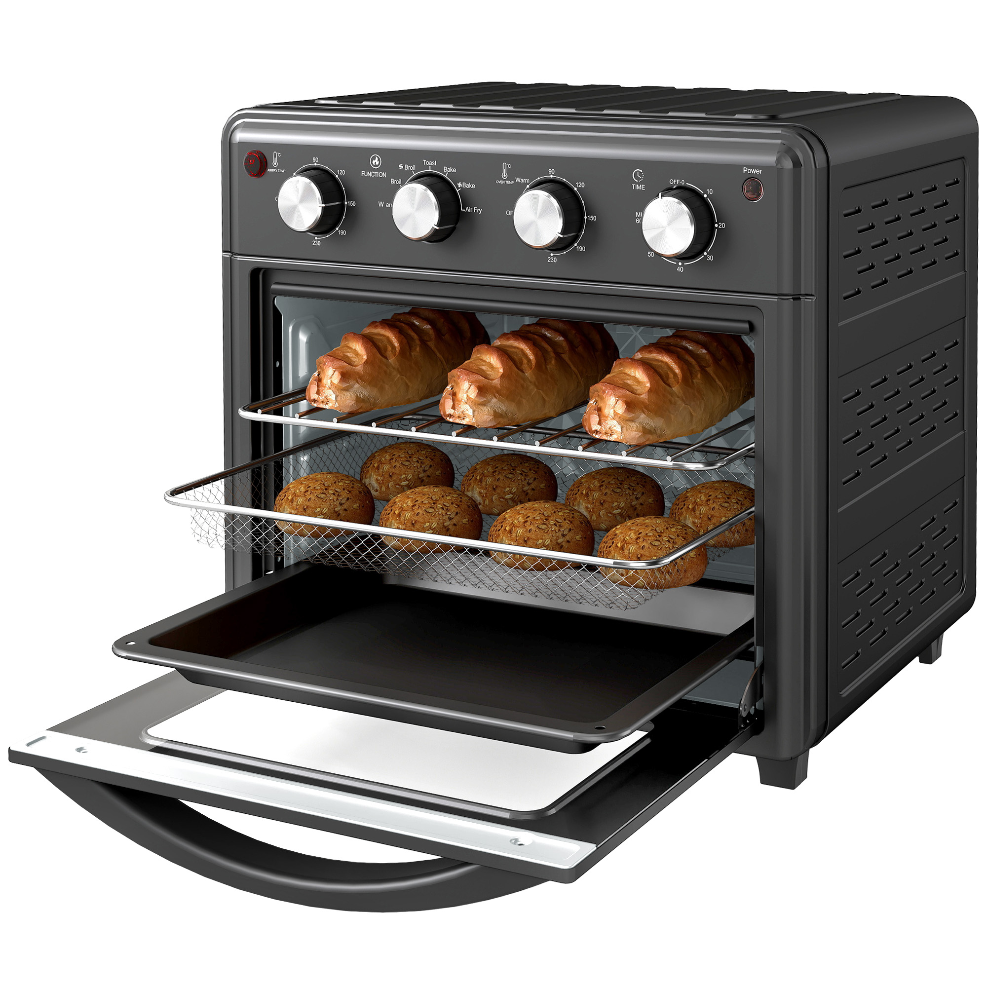 HOMCOM Minibackofen mit Umluft, 90°C-230°C, 30L, Mini Ofen mit Backblech, Grillrost, Krümelblech, Heißluftfritteuse mit 7 Modi, Frittierkorb  Aosom